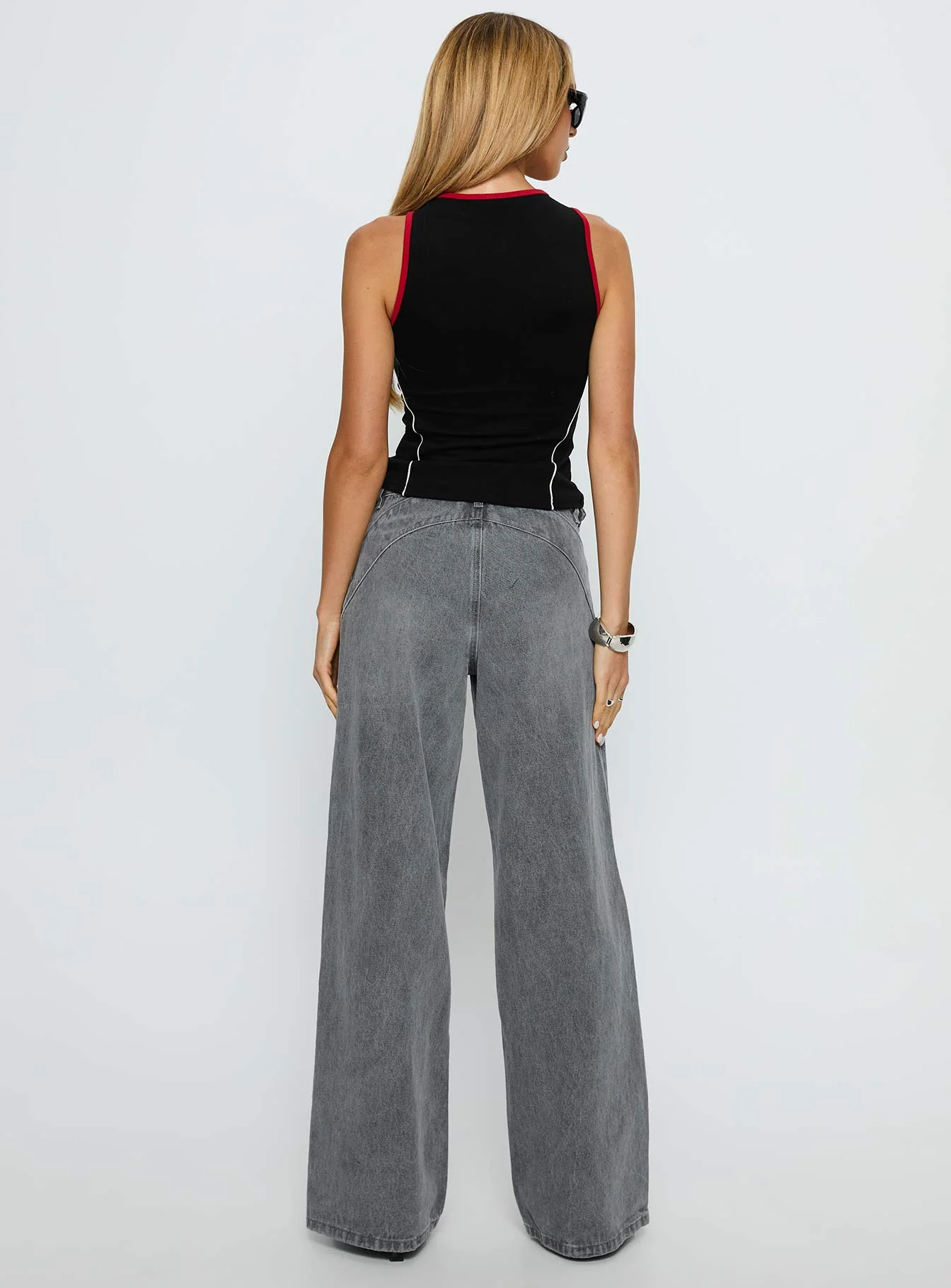 Mckinley Mid Rise Wide Leg Jeans Washed Grey - Image 5