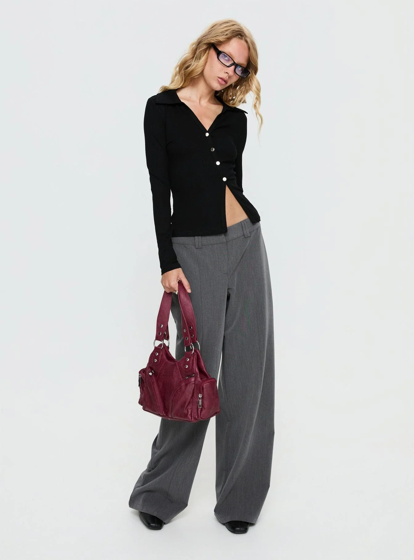 Meeghan Long Sleeve Button Up Top Black - Image 2