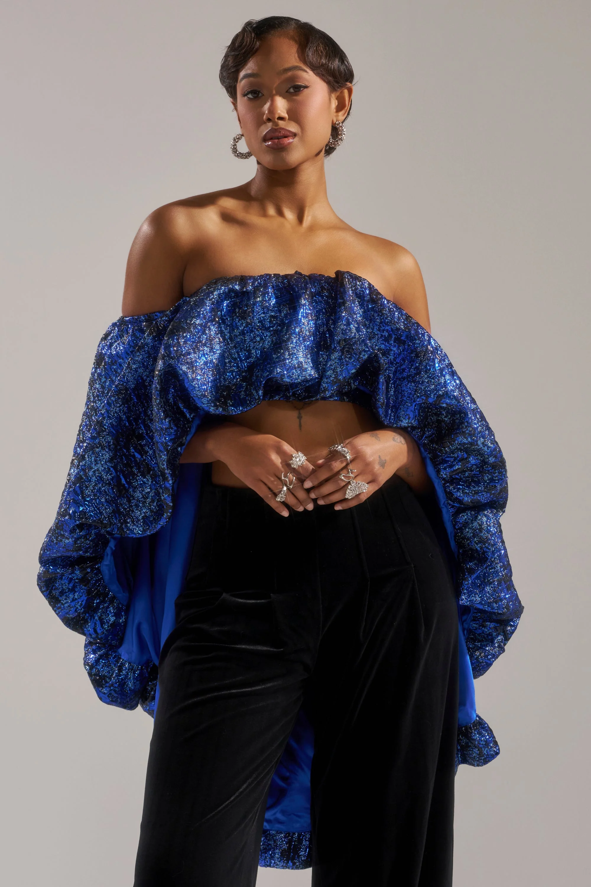 MELANI OFF THE SHOULDER HI-LOW BROCADE BLOUSE - Image 3