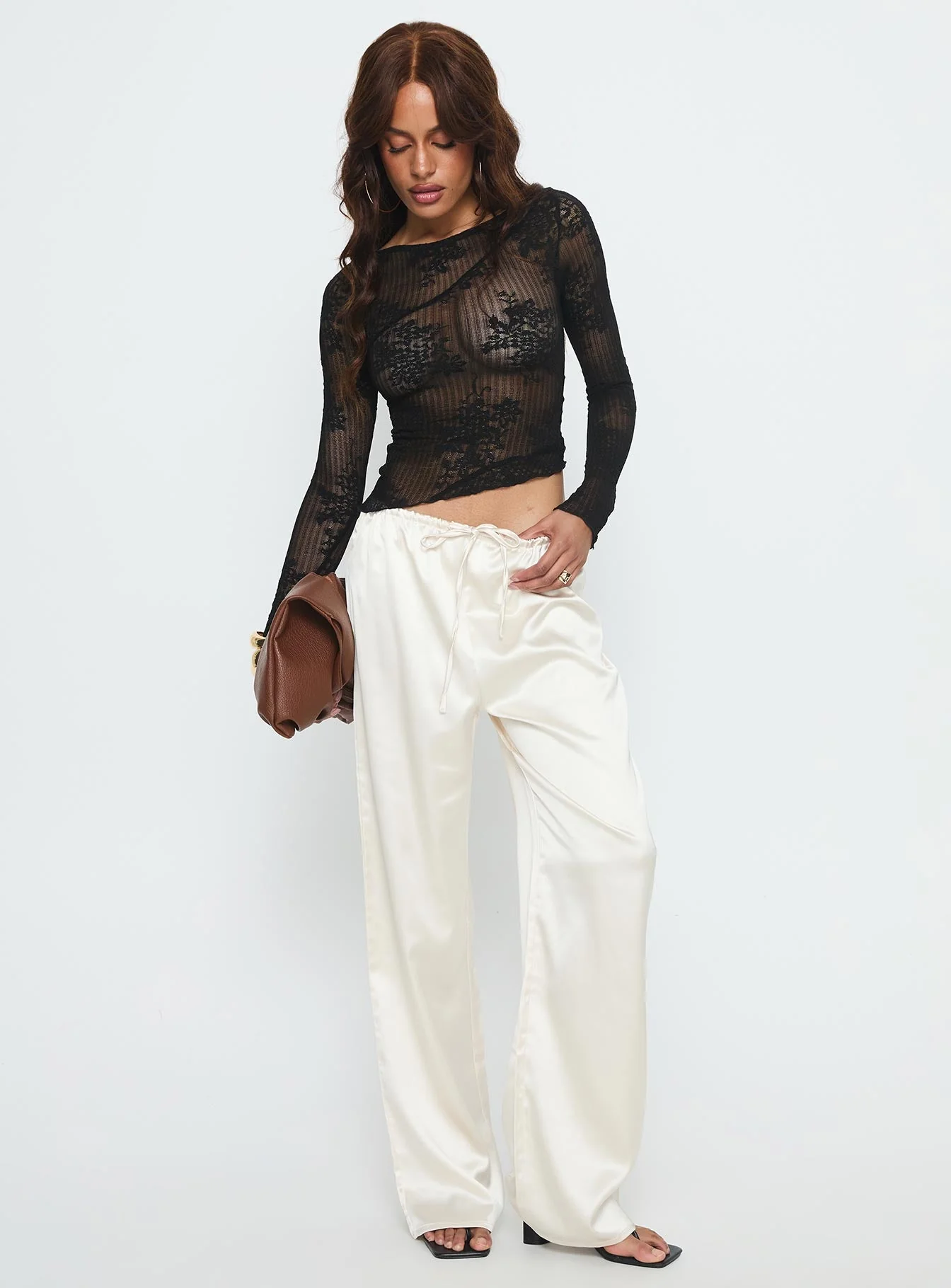 Mellissa Long Sleeve Sheer Textured Top Black - Image 3