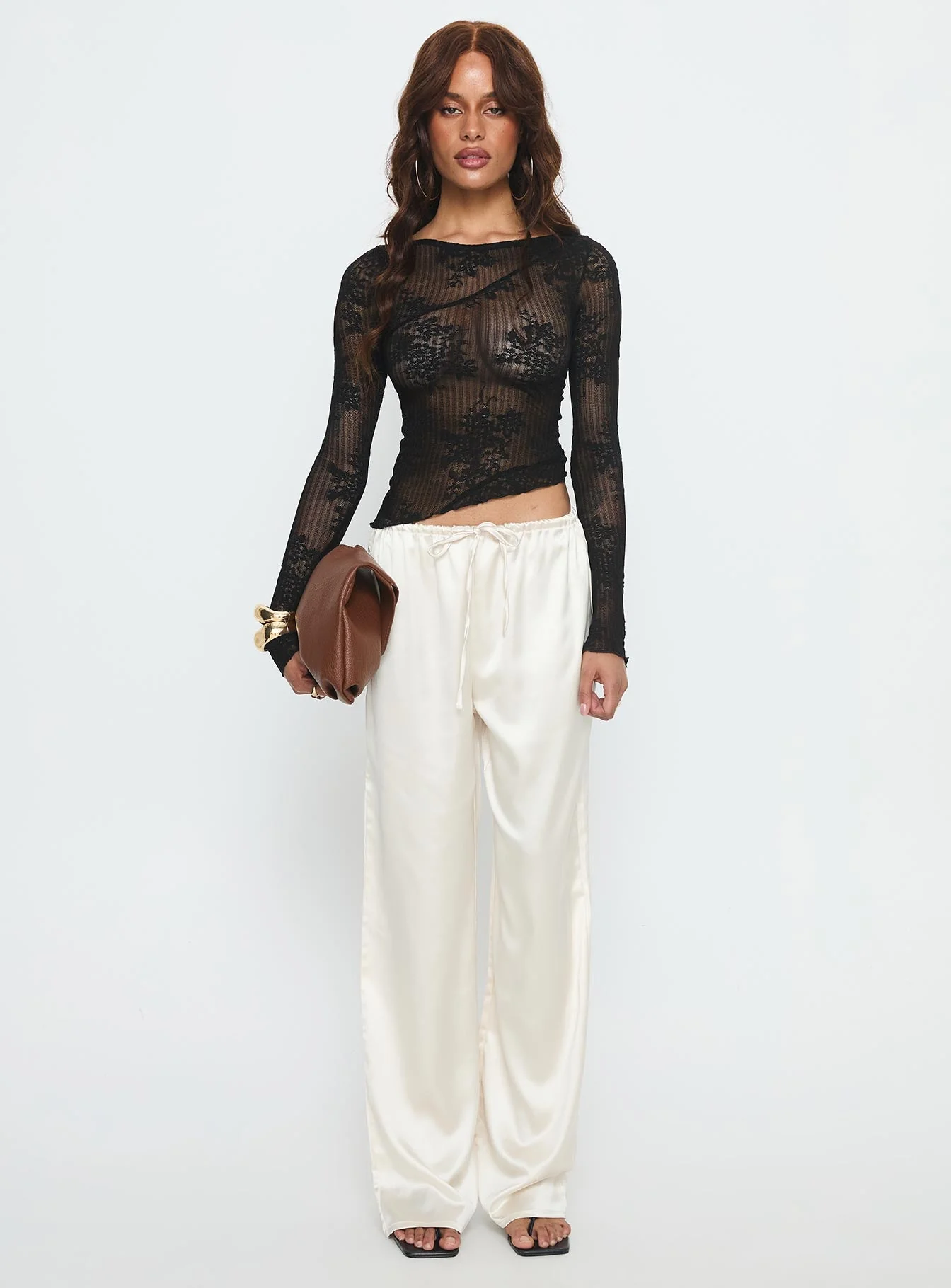 Mellissa Long Sleeve Sheer Textured Top Black - Image 7