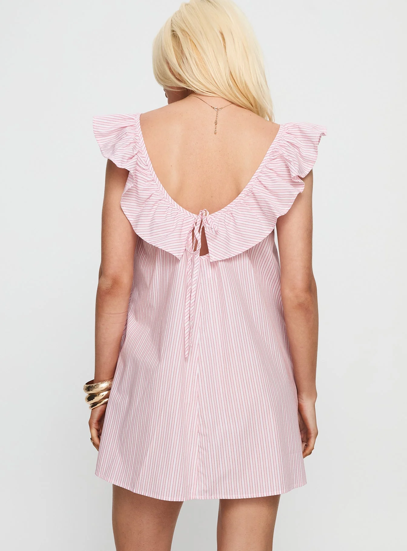 Melodies Frill Smock Mini Dress Pink Stripe - Image 5