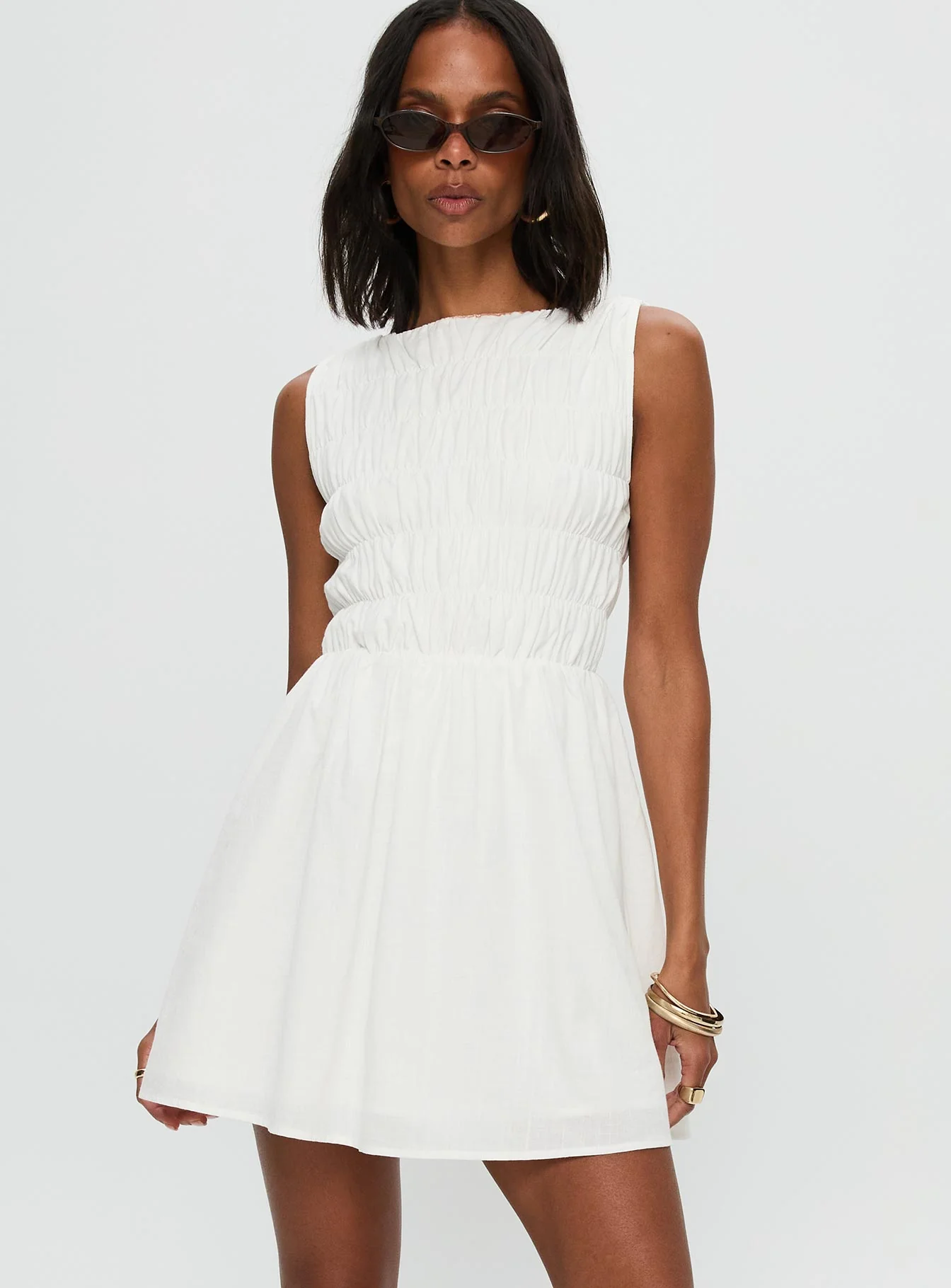 Melona Shirred Mini Dress White - Image 2