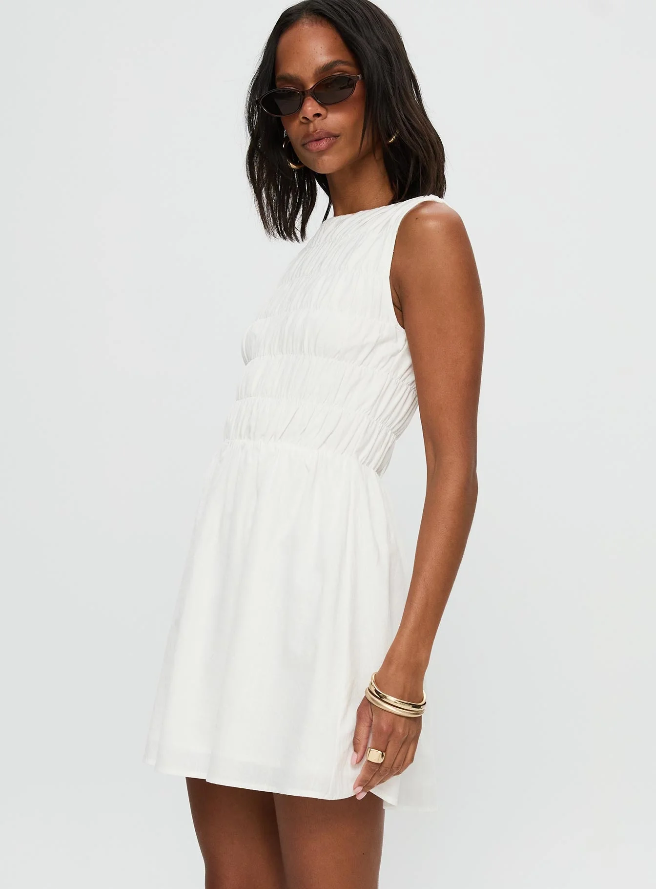 Melona Shirred Mini Dress White - Image 4