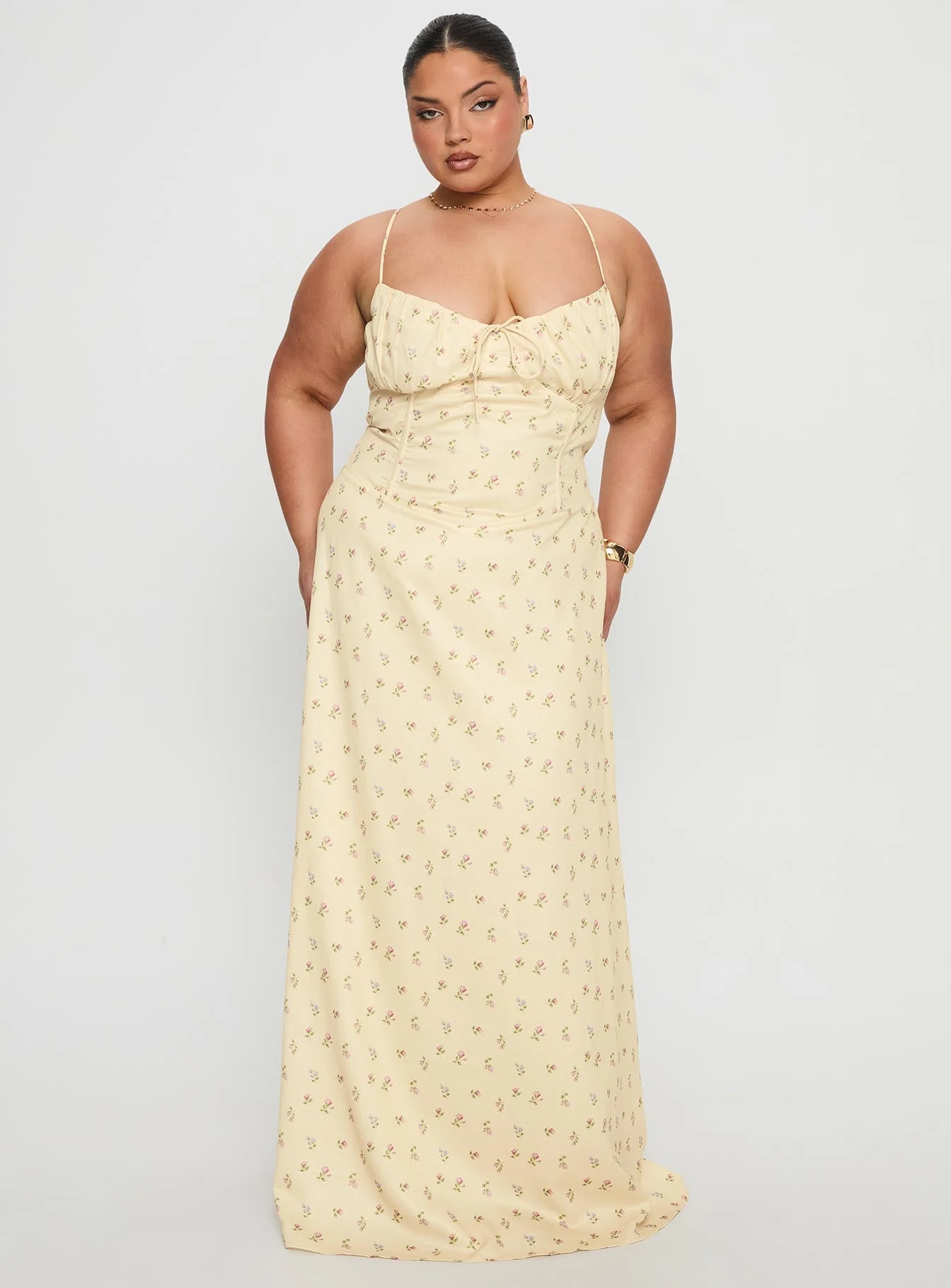 Members Only Maxi Dress Yellow Floral Curve - Image 3