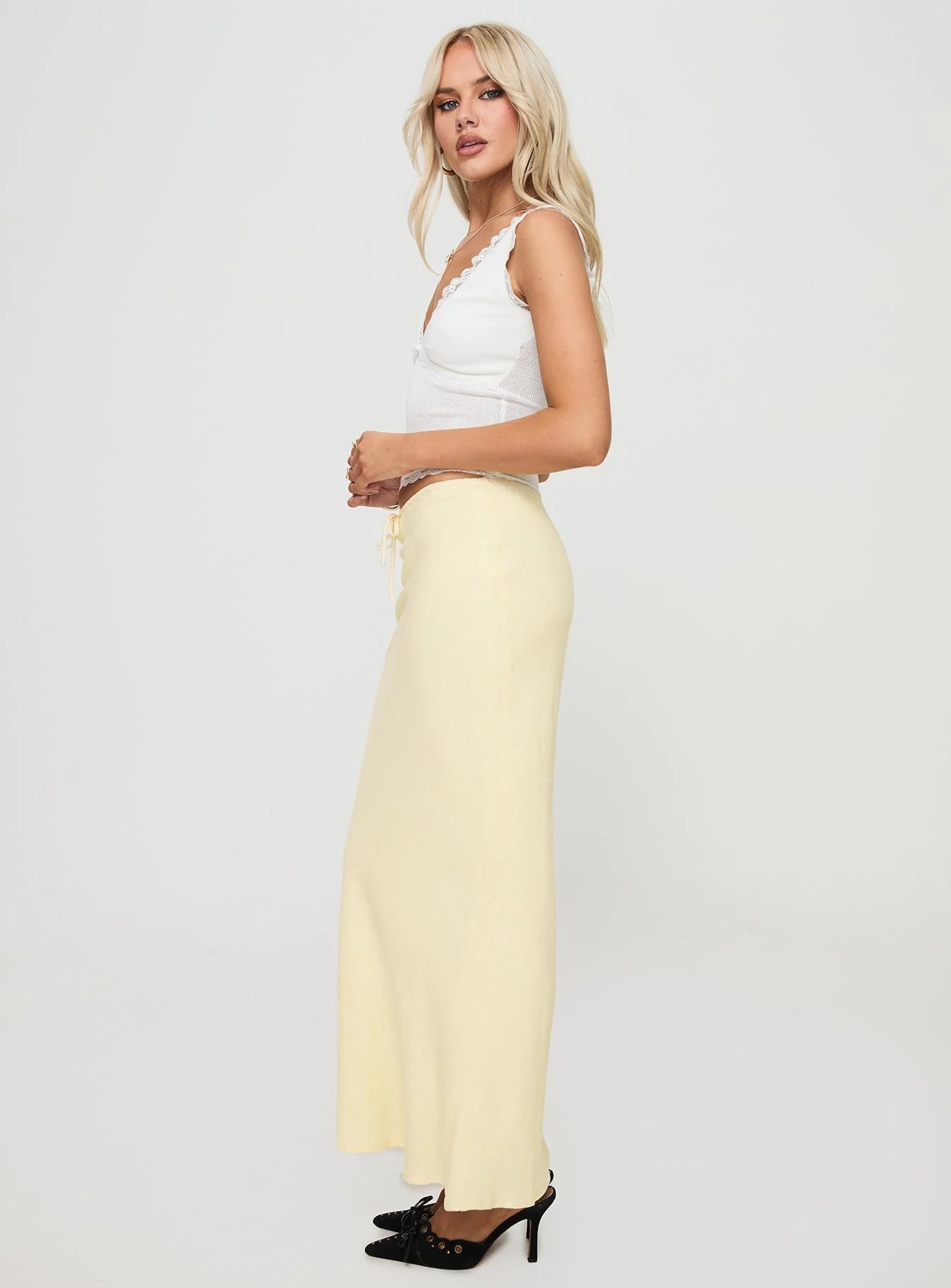 Mercer Linen Blend Maxi Skirt Lemon - Image 4