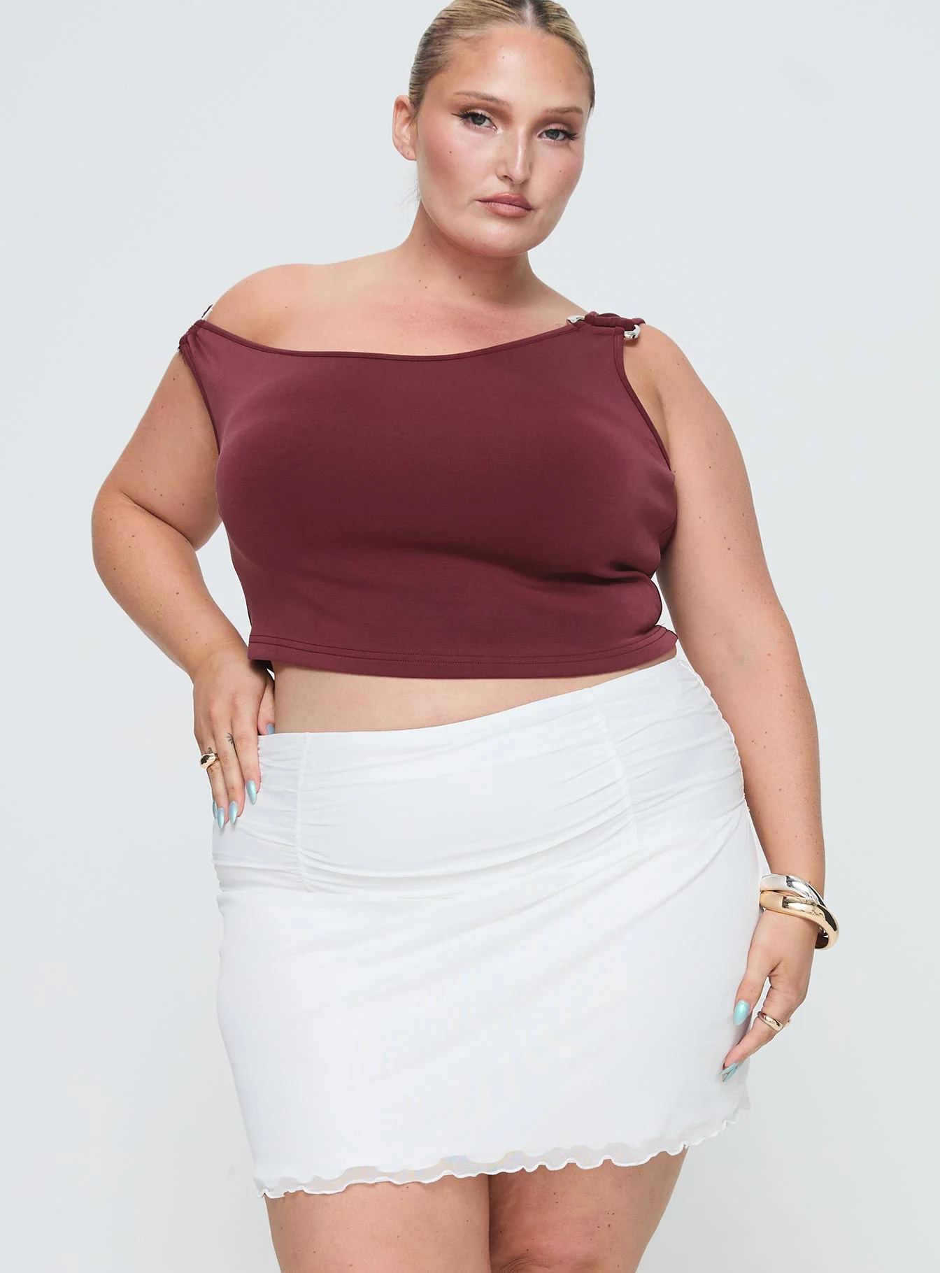 Meredith Ruched Mini Skirt White Curve - Image 2