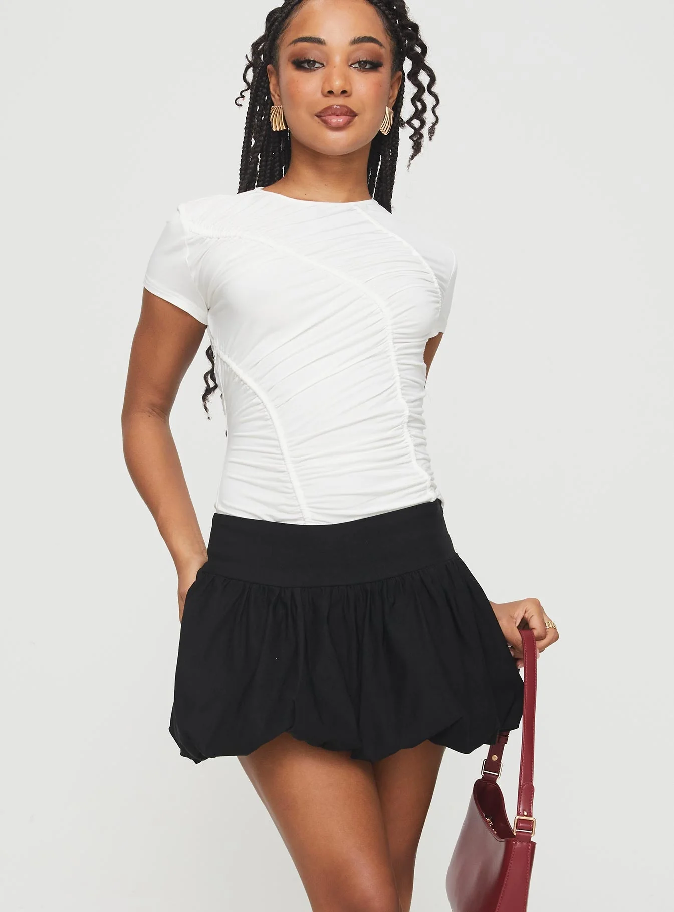 Mersale Bubble Hem Mini Skirt Black - Image 2