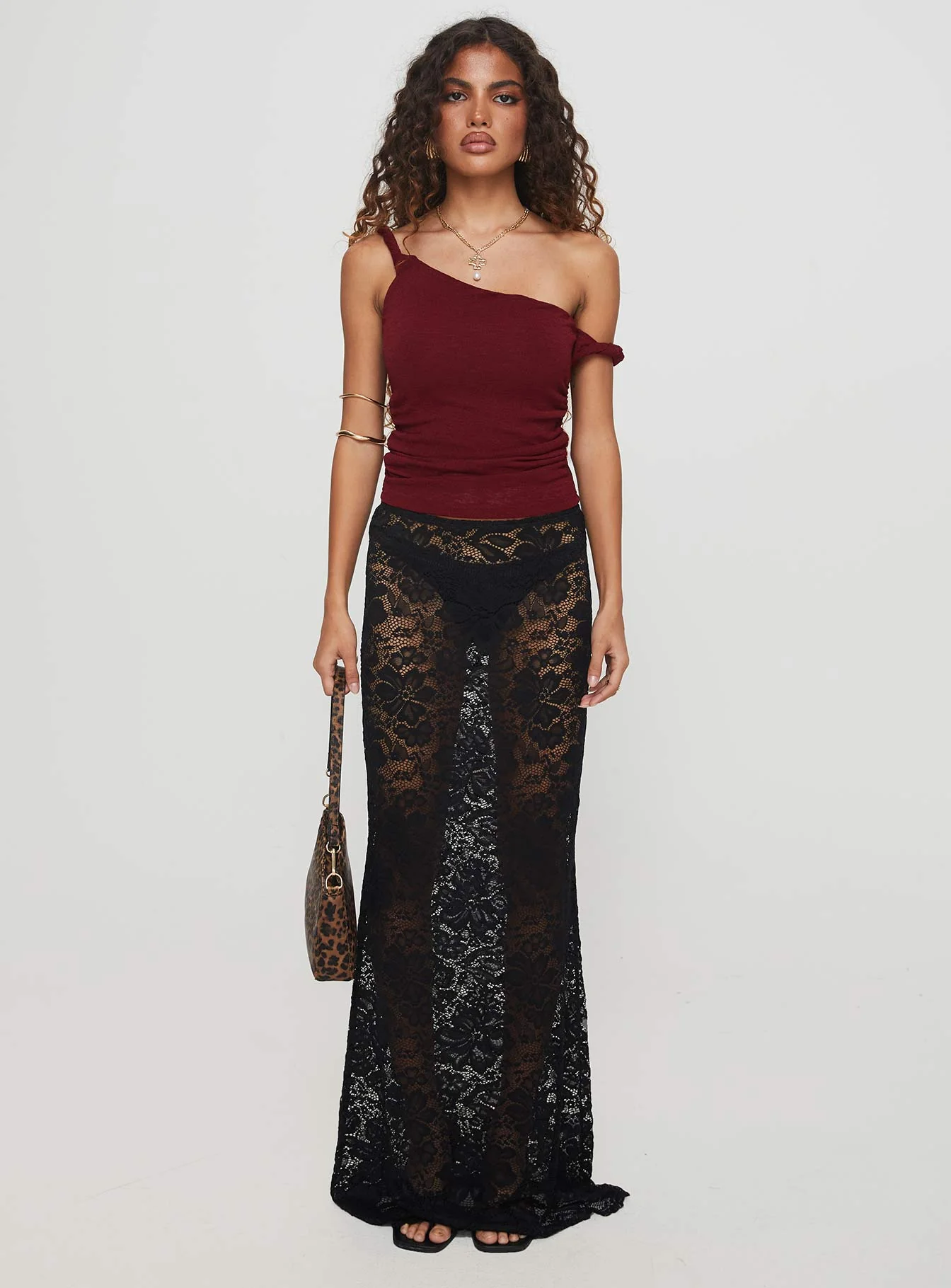 Messenger One Shoulder Top Burgundy - Image 7