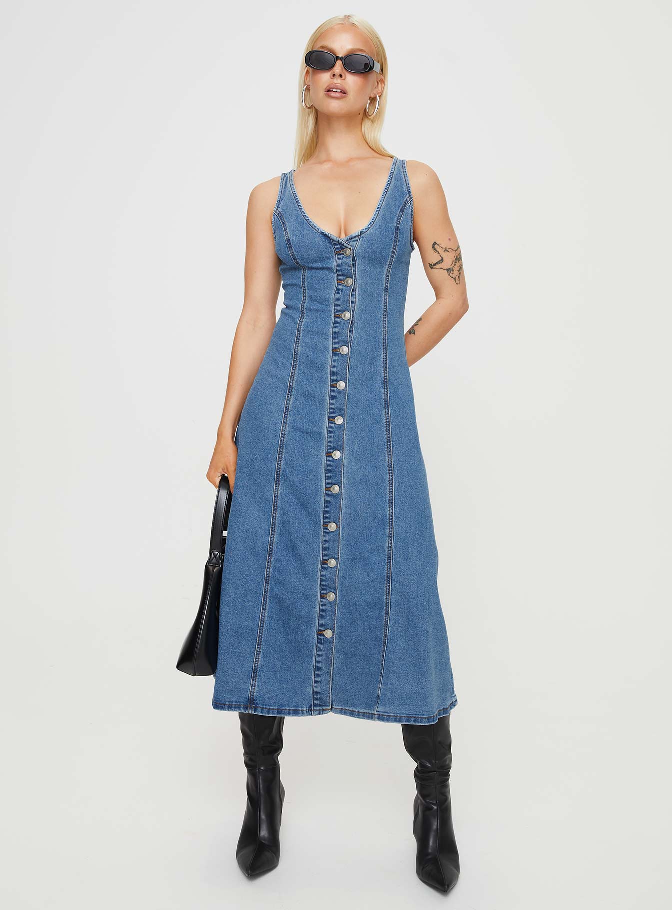 Midler Denim Midi Dress Mid Blue - Image 3