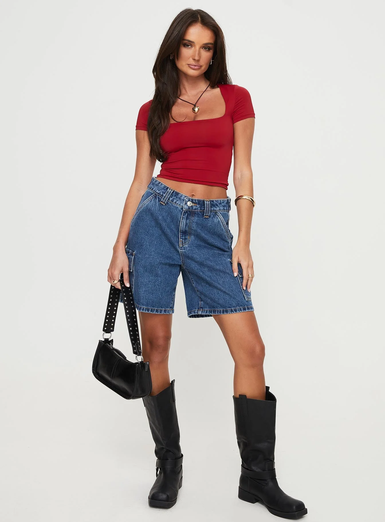 Mika Carpenter Denim Shorts Mid Wash - Image 3