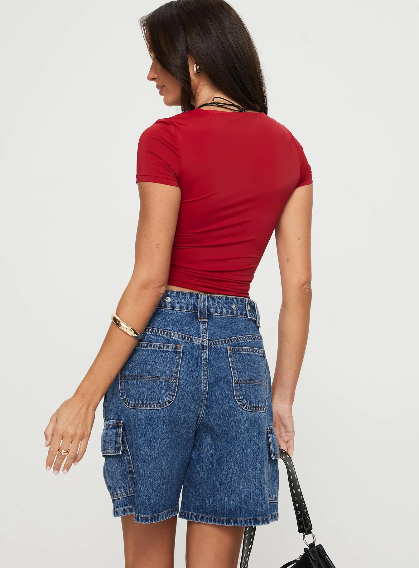 Mika Carpenter Denim Shorts Mid Wash - Image 5