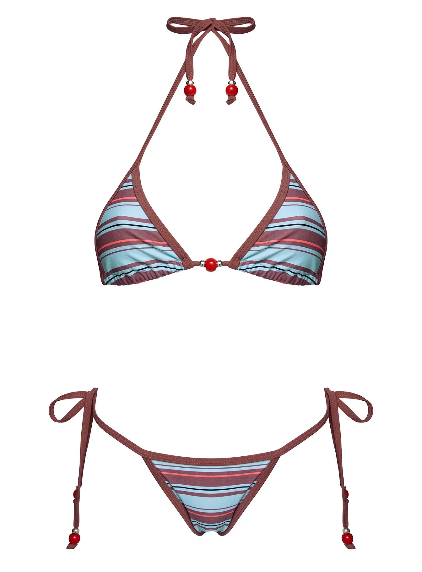 Mikaya Beaded Tie Side Bikini Bottoms Blue / Brown Stripe - Image 5