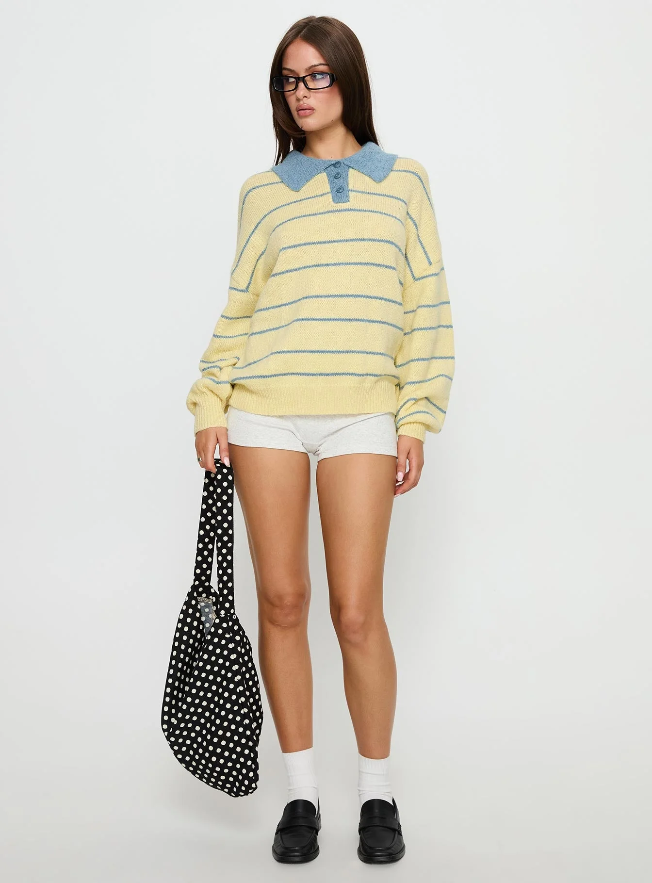 Minda Collared Knit Sweater Yellow Stripe - Image 3