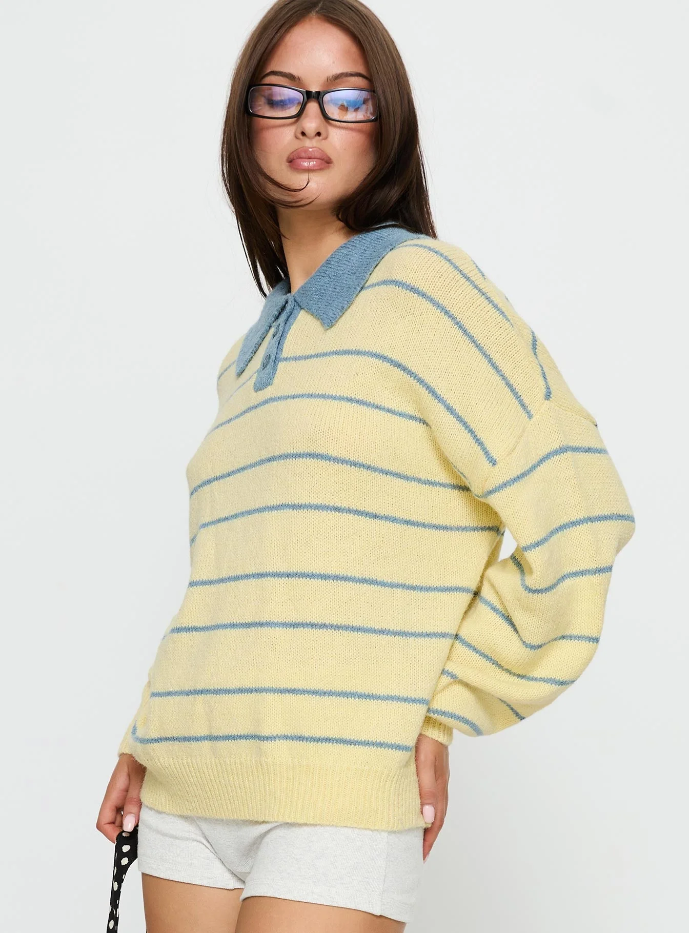 Minda Collared Knit Sweater Yellow Stripe - Image 4