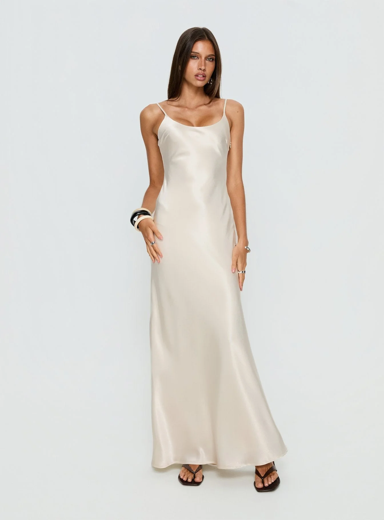 Miracles Scoop Satin Maxi Dress Champagne - Image 2