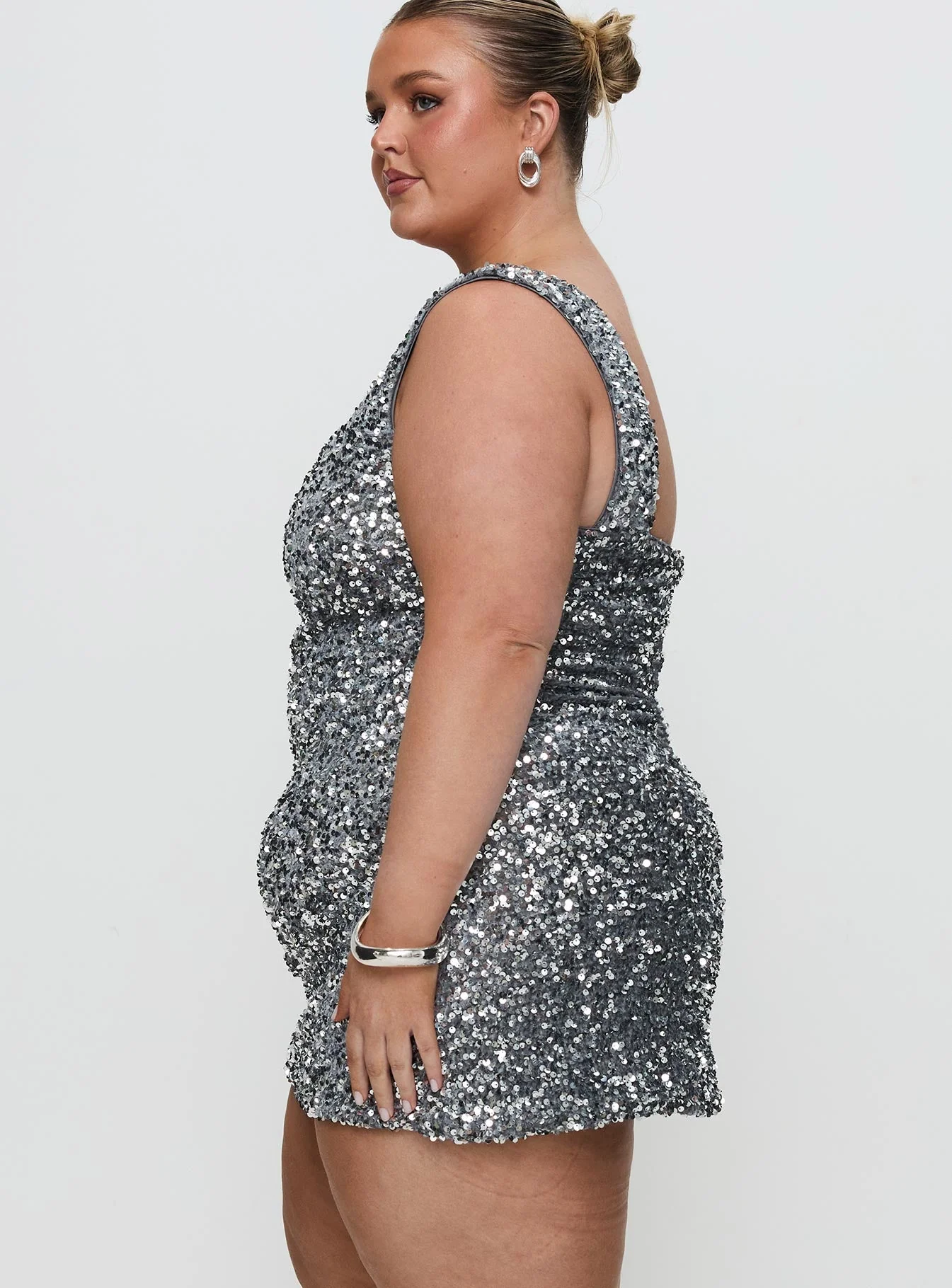 Miss Me Sequin Mini Dress Silver Curve - Image 4