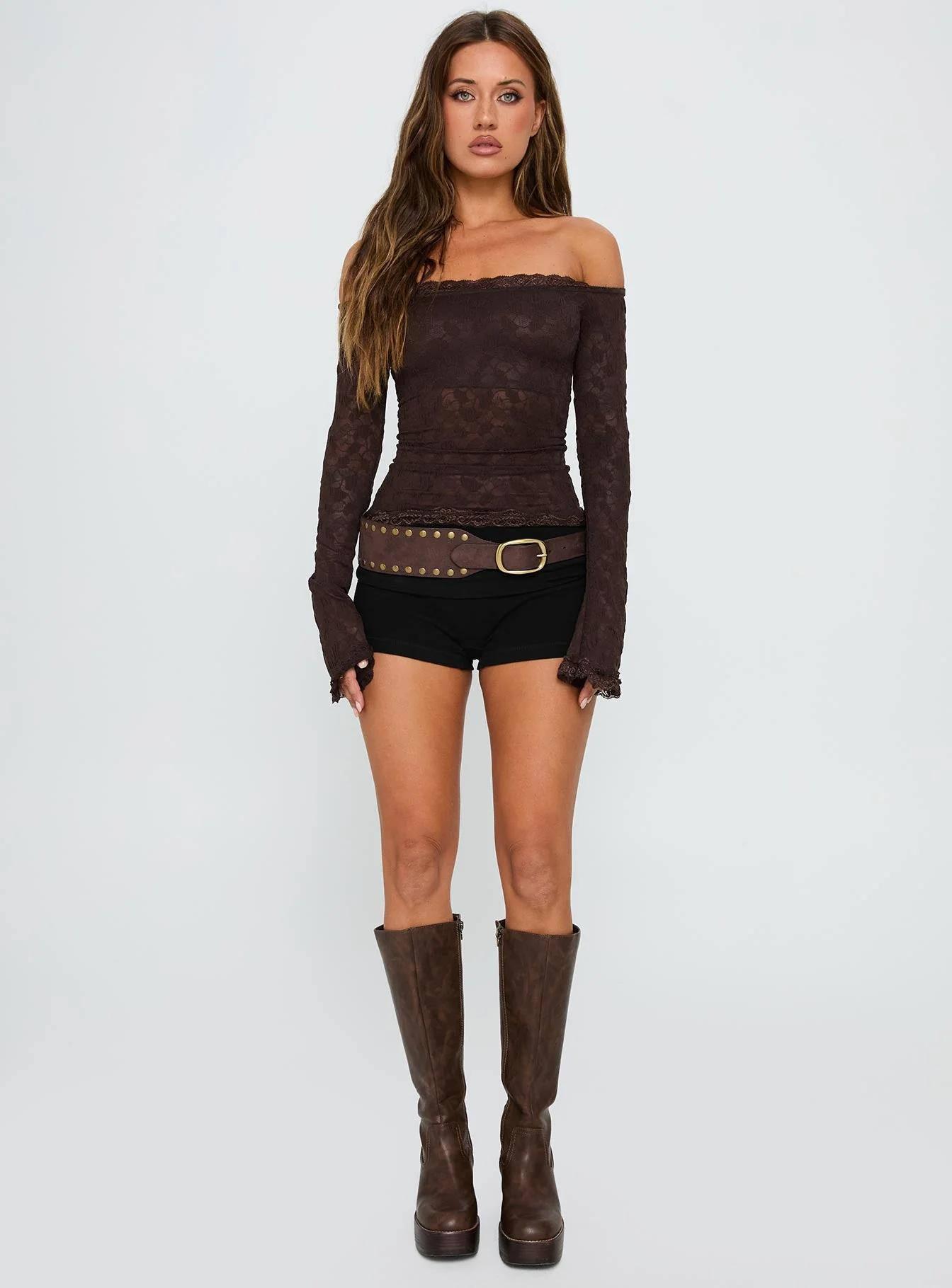 Mochapella Off The Shoulder Top Brown - Image 6