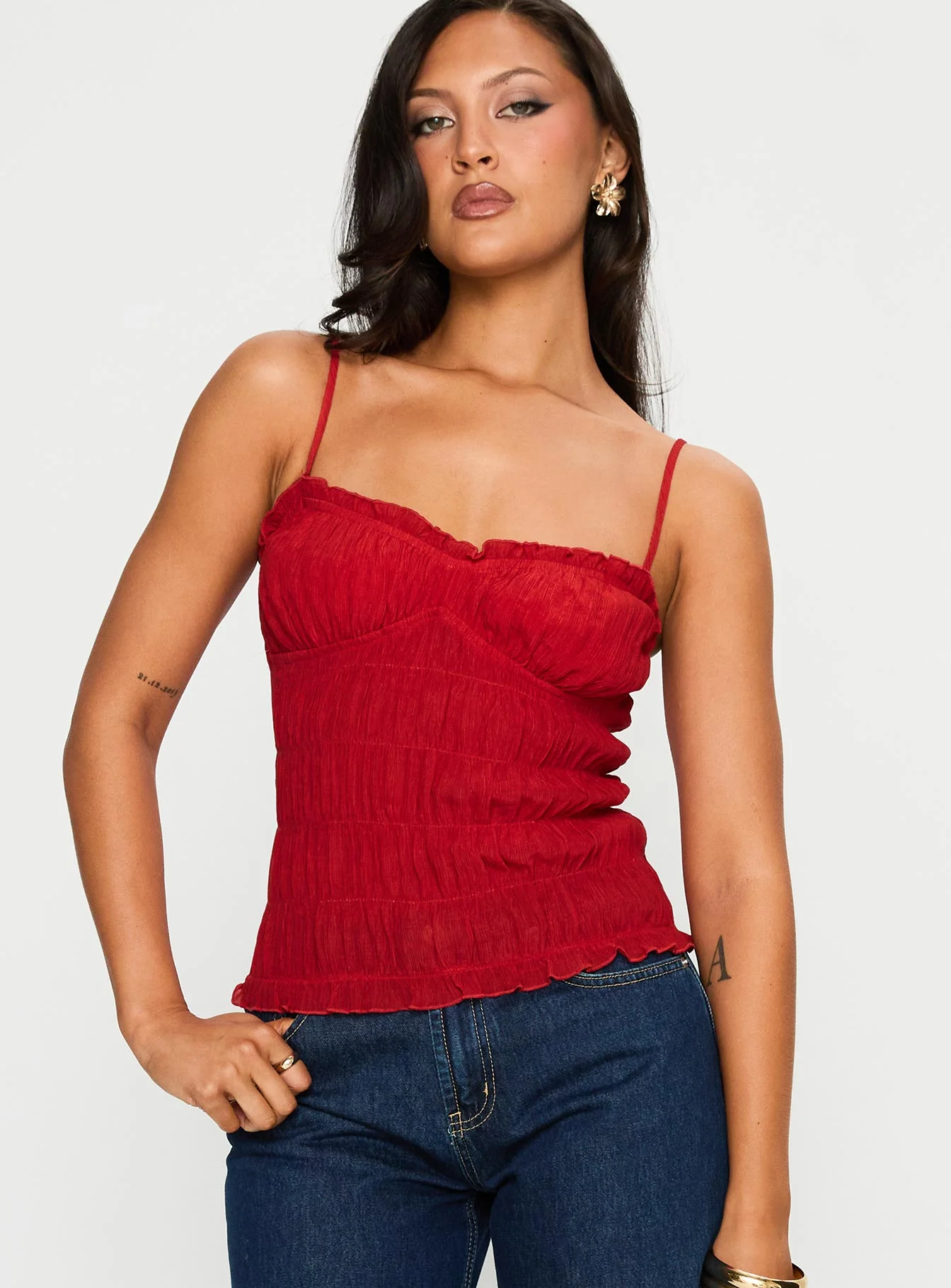 Money Maker Ruched Cami Top Red - Image 2