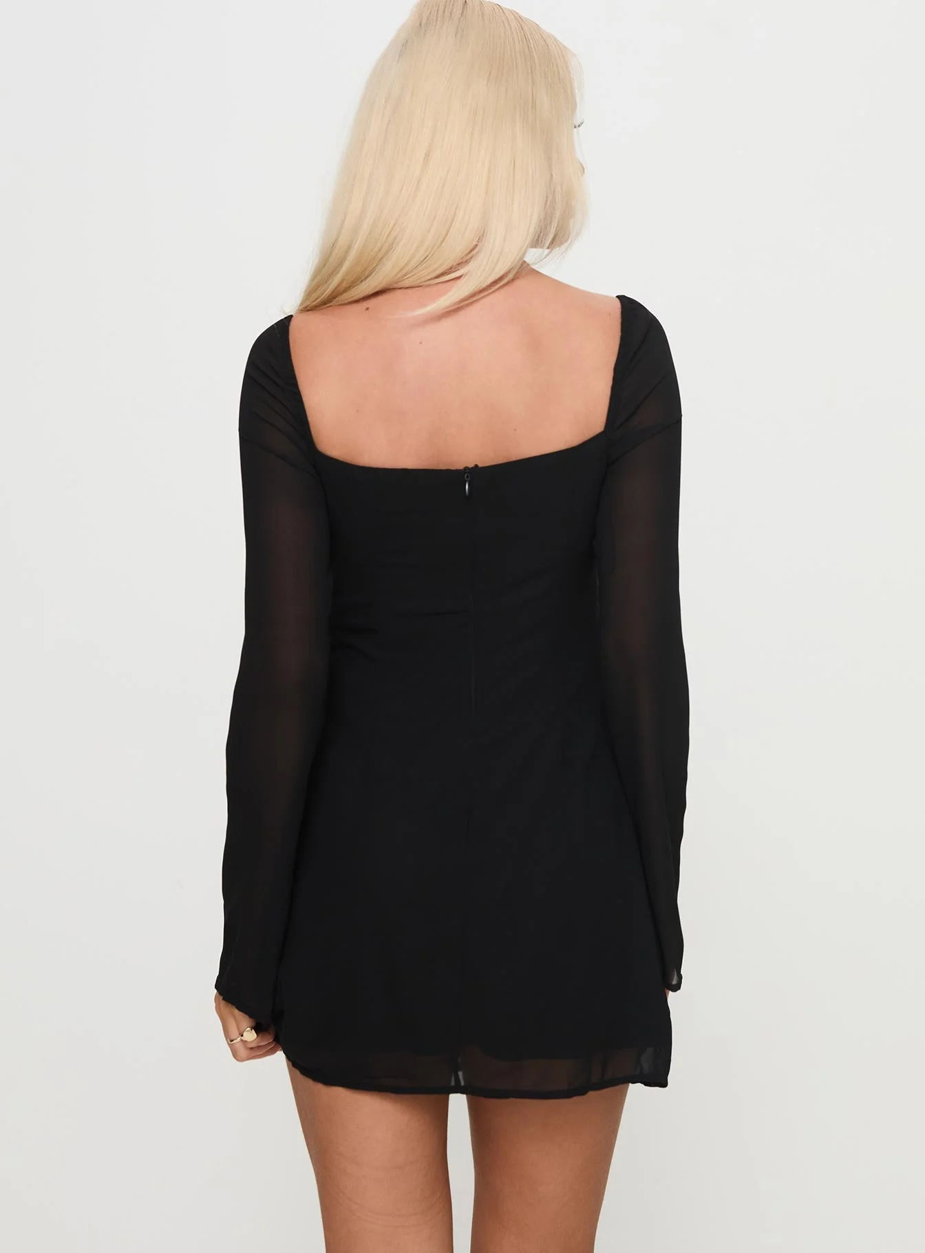 Monologue Long Sleeve Mini Dress Black - Image 4