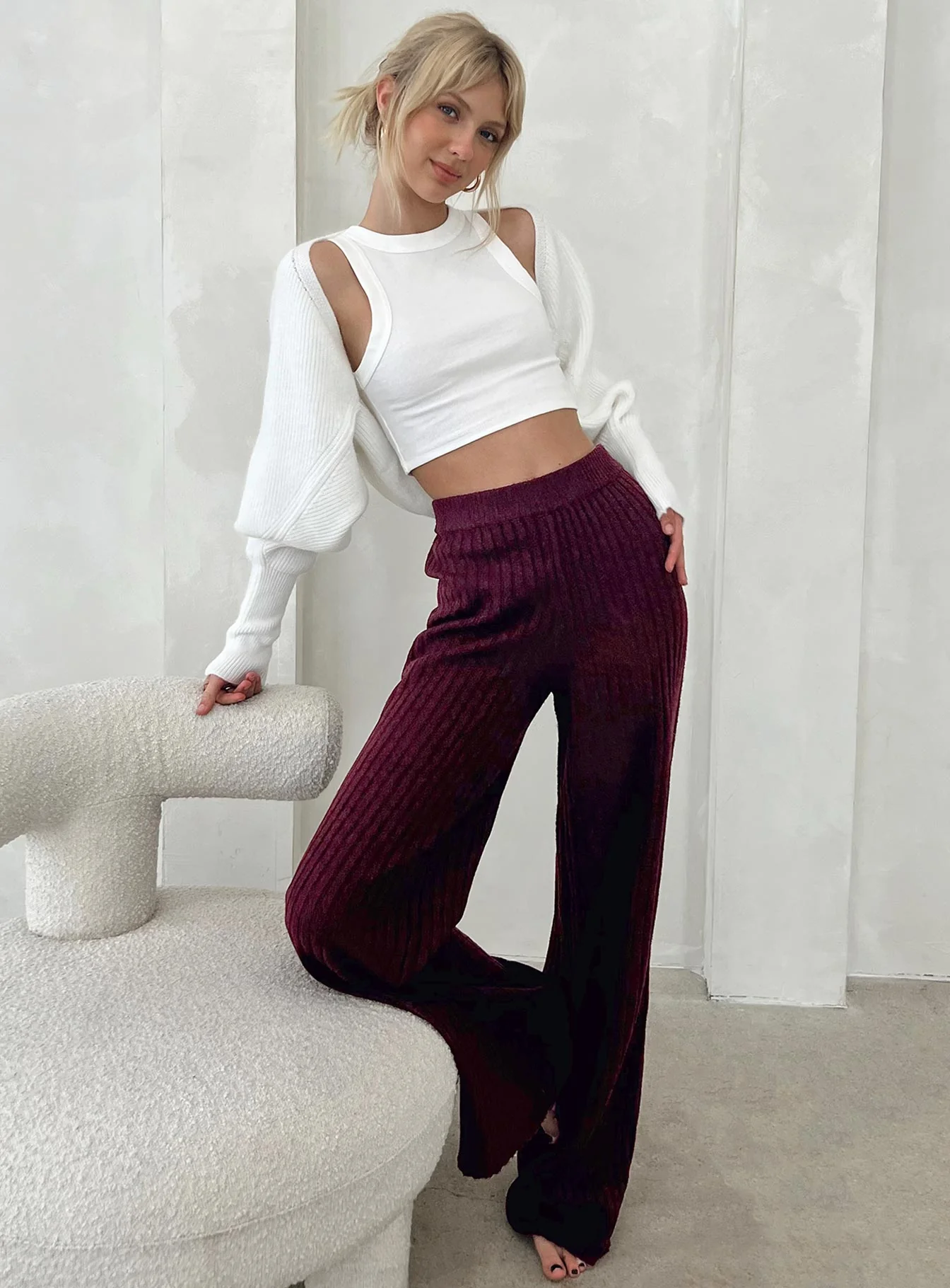 Montana Knit Pants Maroon - Image 2