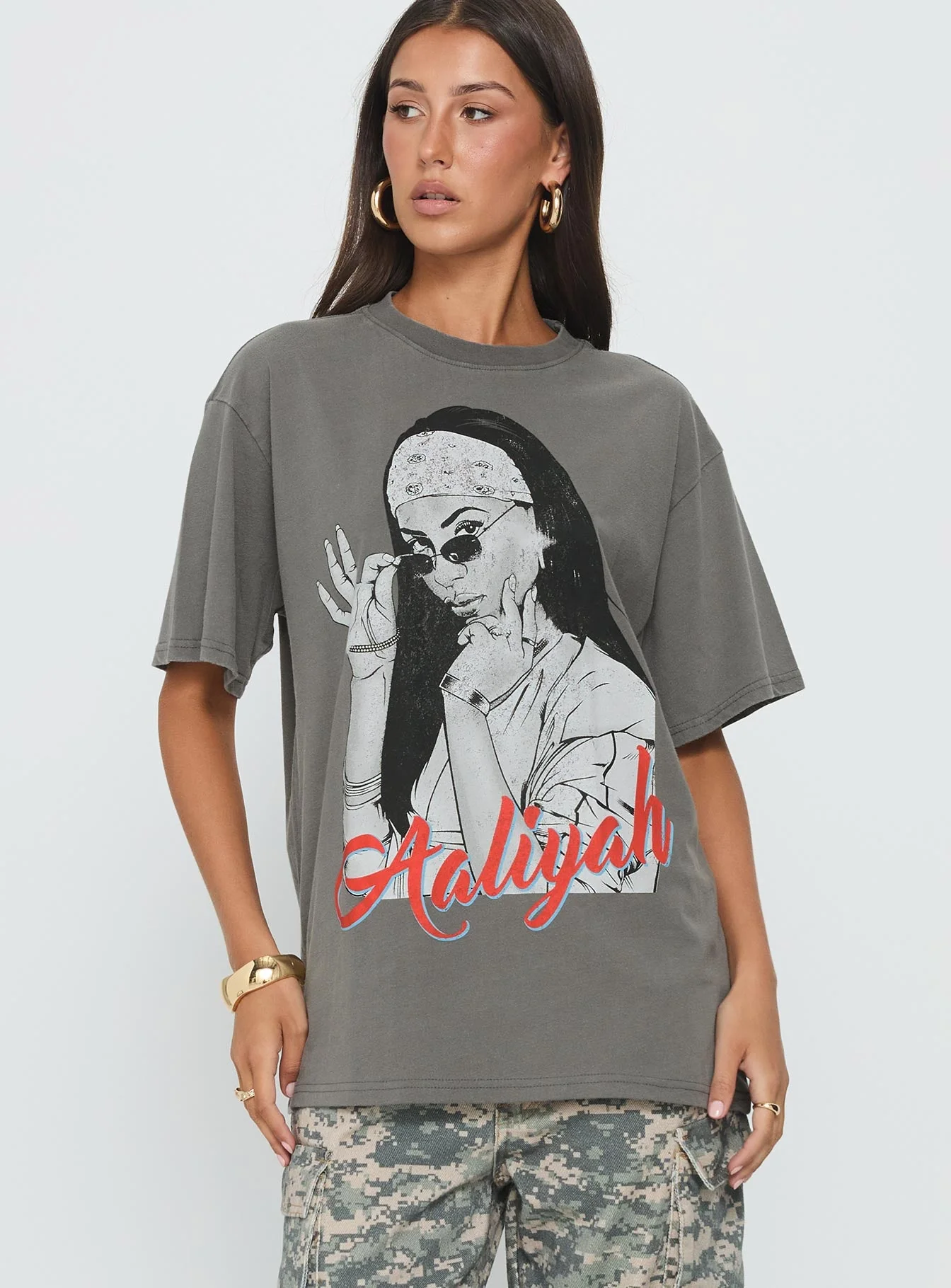 More Than A Woman Oversized Graphic Top Grey - Image 2