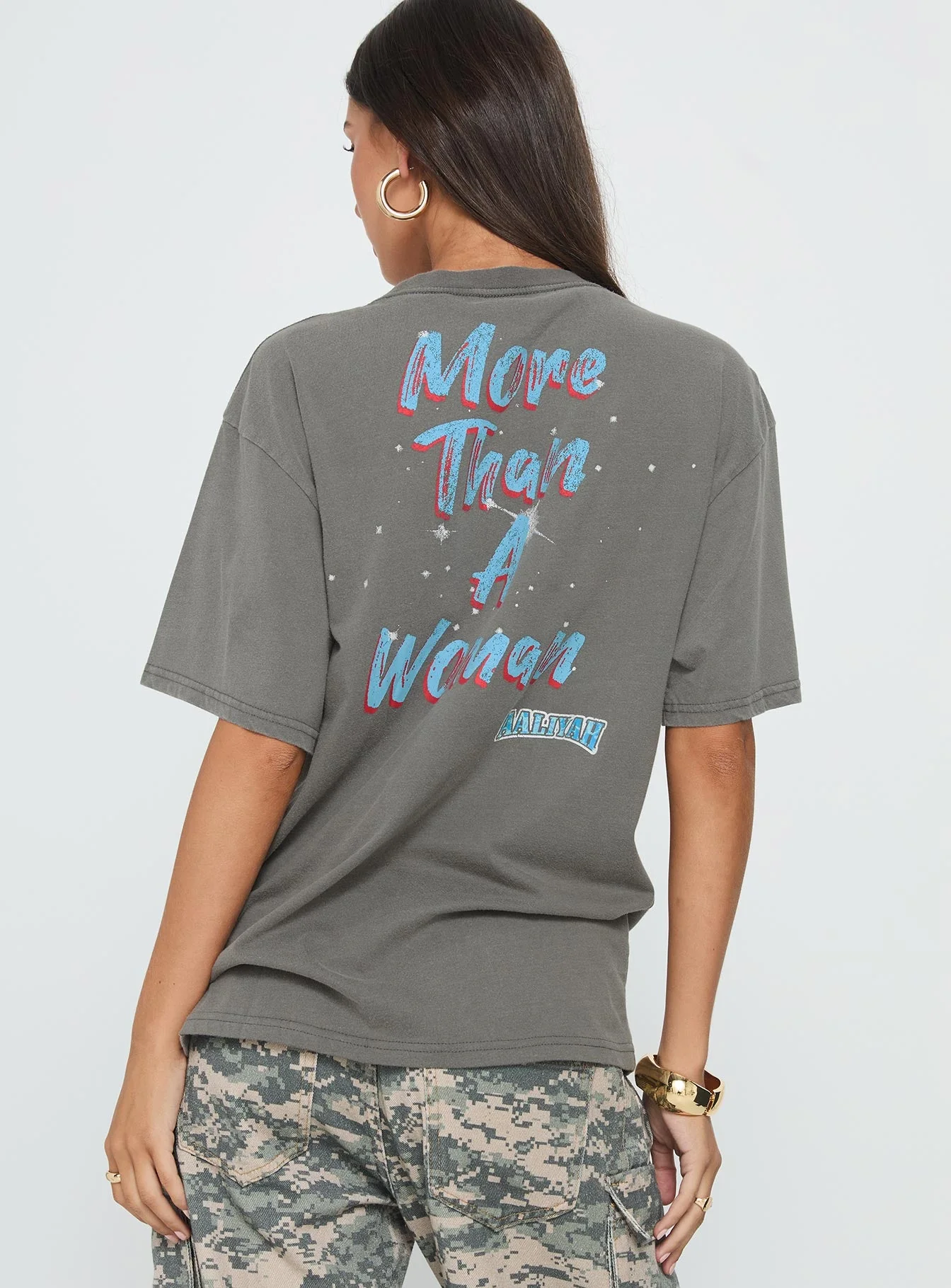 More Than A Woman Oversized Graphic Top Grey - Image 5