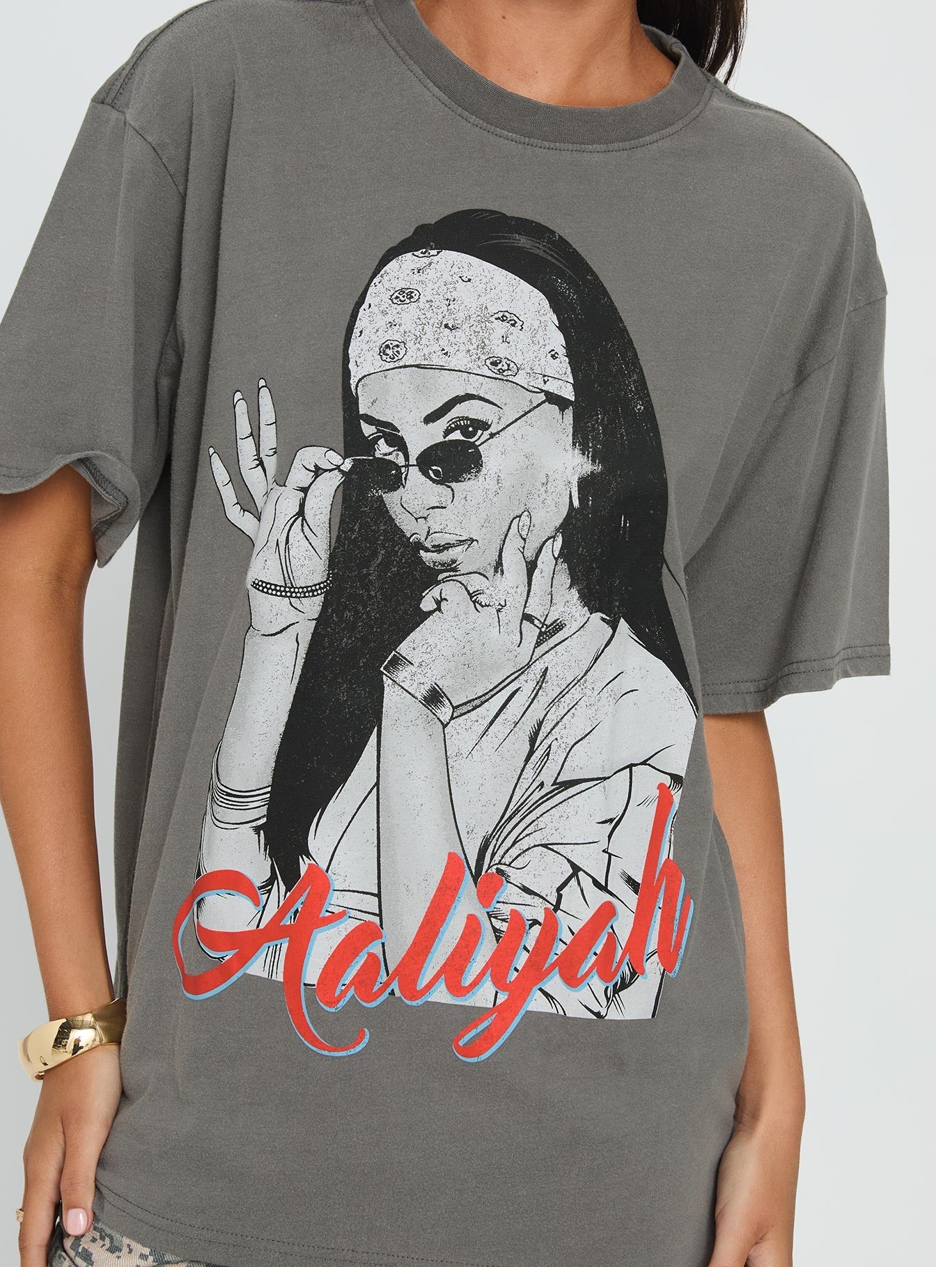 More Than A Woman Oversized Graphic Top Grey - Image 6