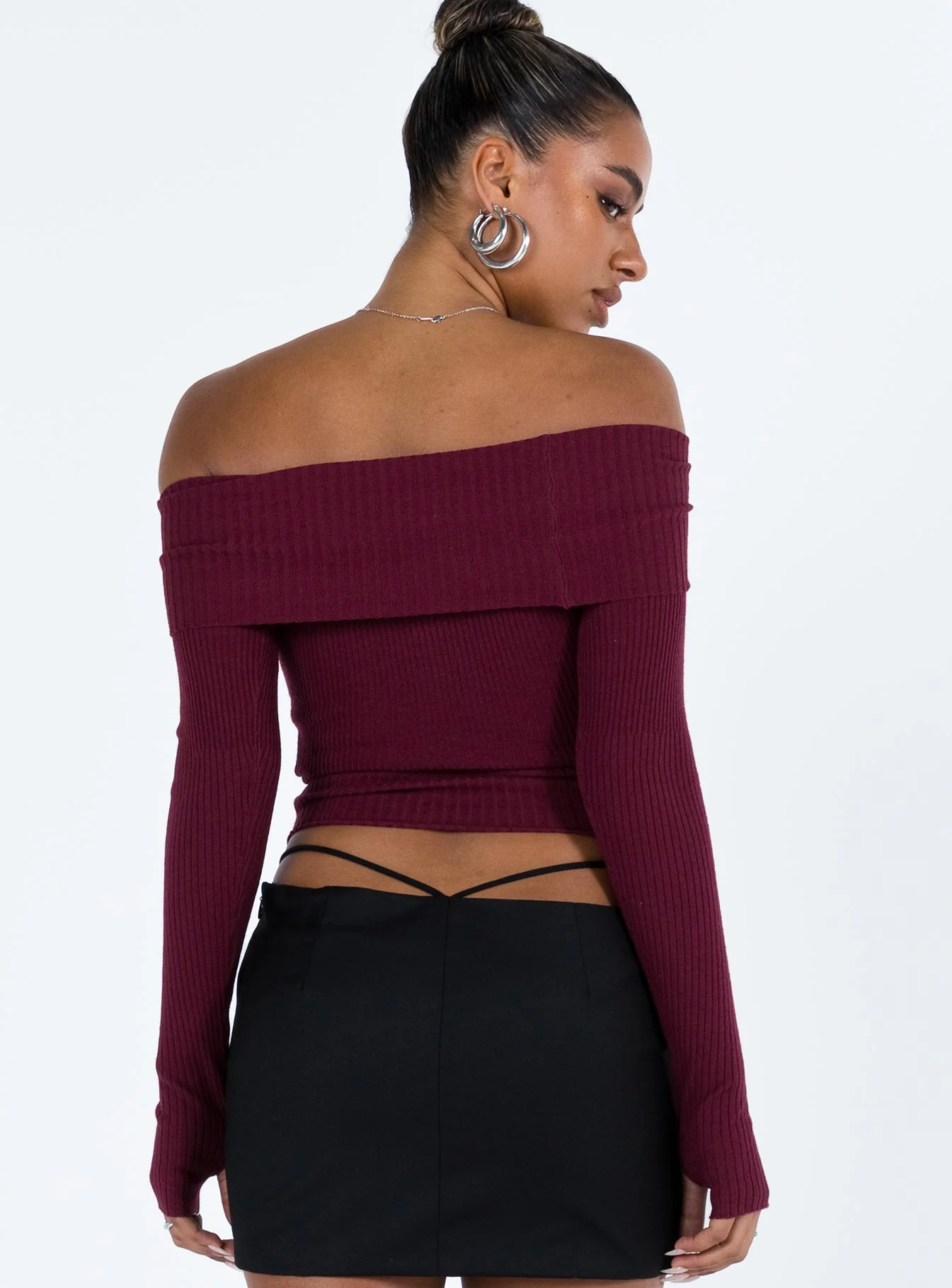 Morley Off Shoulder Sweater Burgundy - Image 6