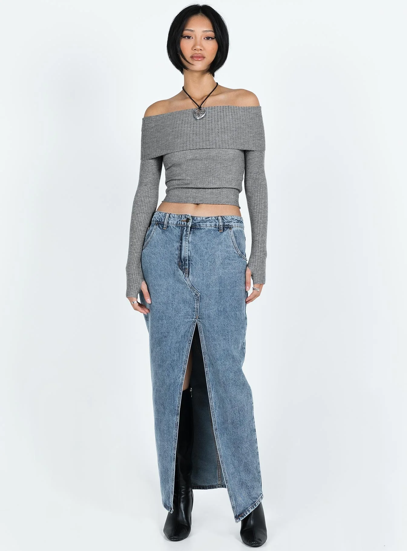 Morley Off Shoulder Sweater Grey Marle - Image 3