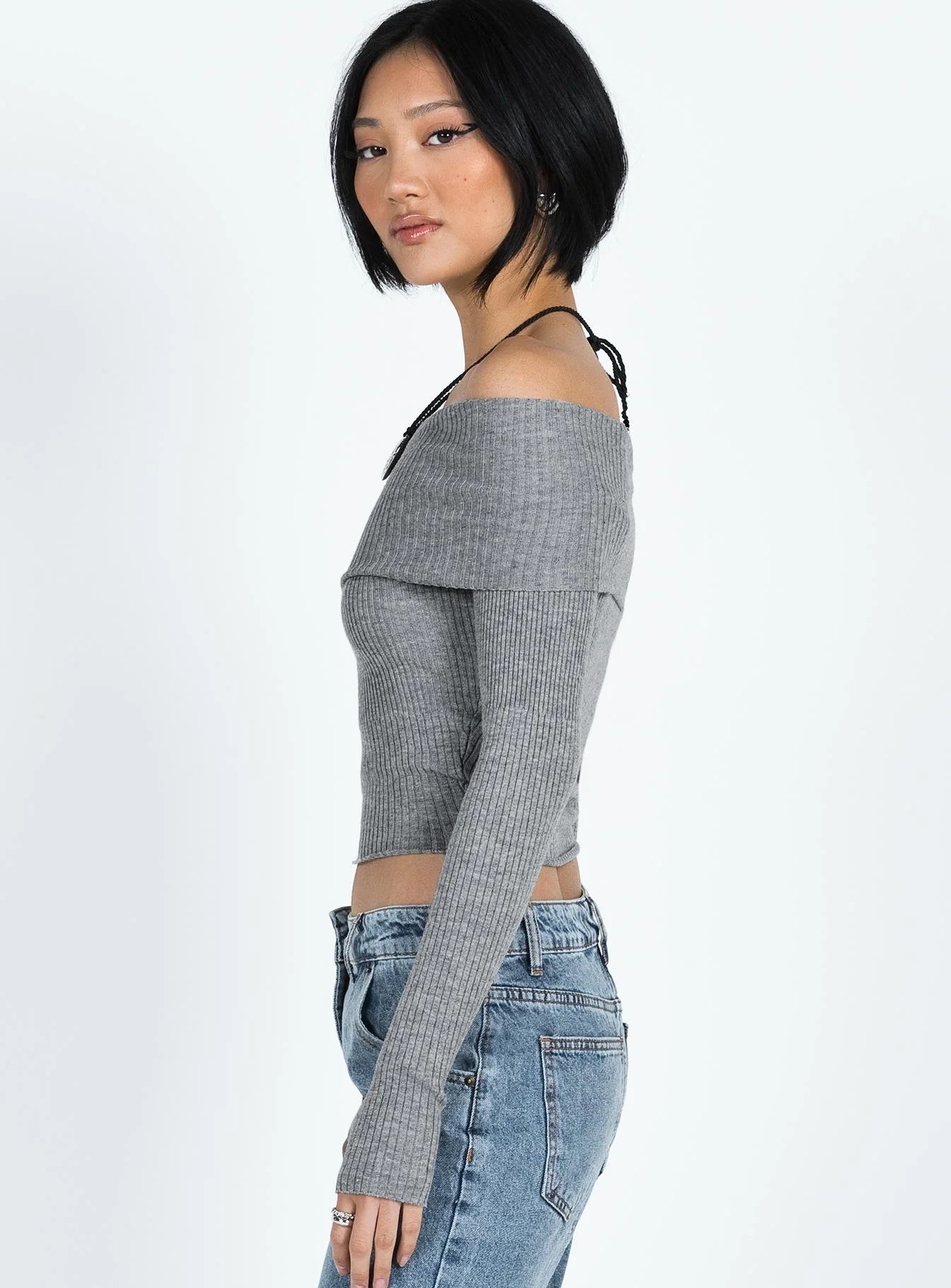 Morley Off Shoulder Sweater Grey Marle - Image 4