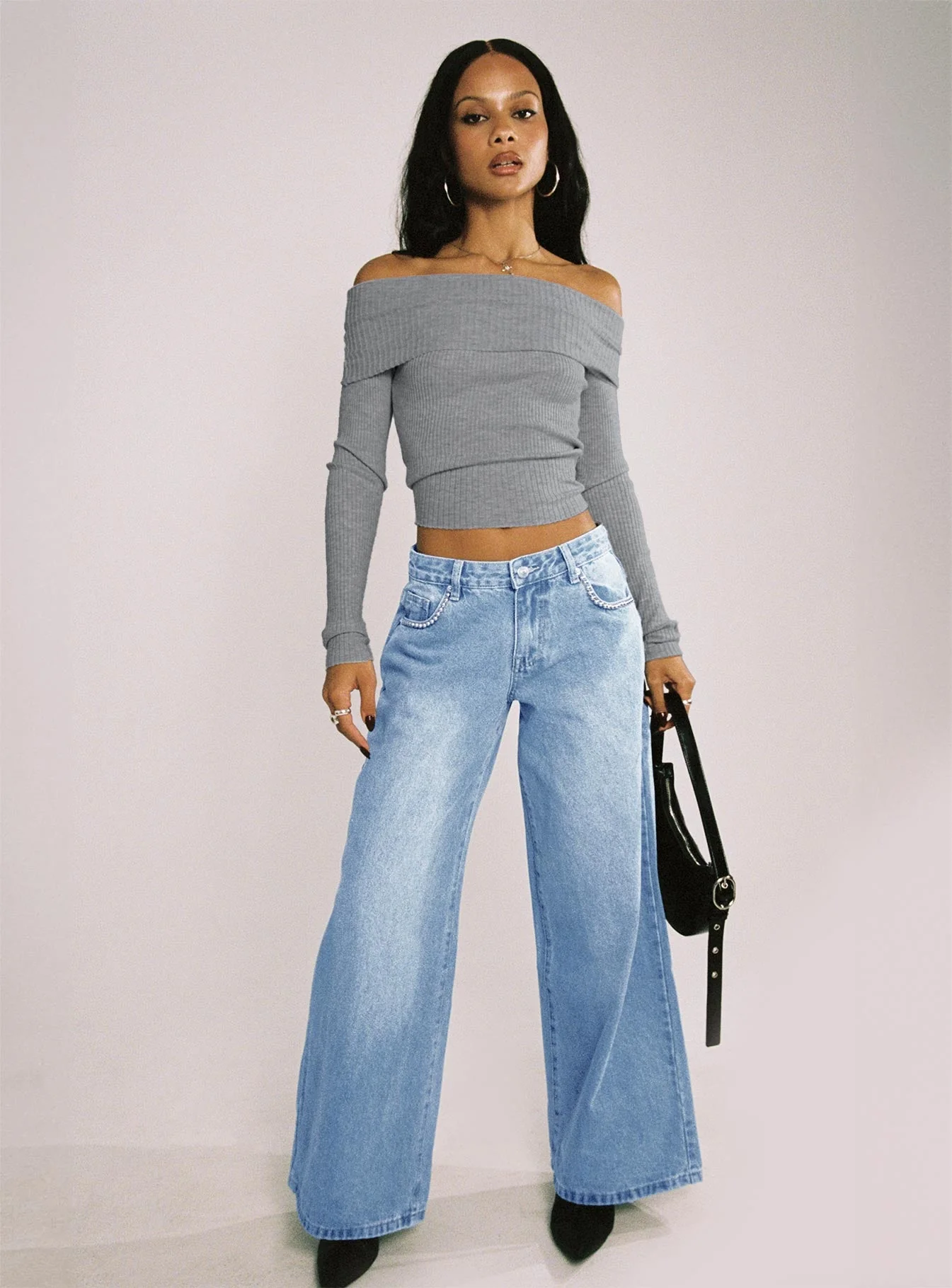 Morley Off Shoulder Sweater Grey Marle - Image 9