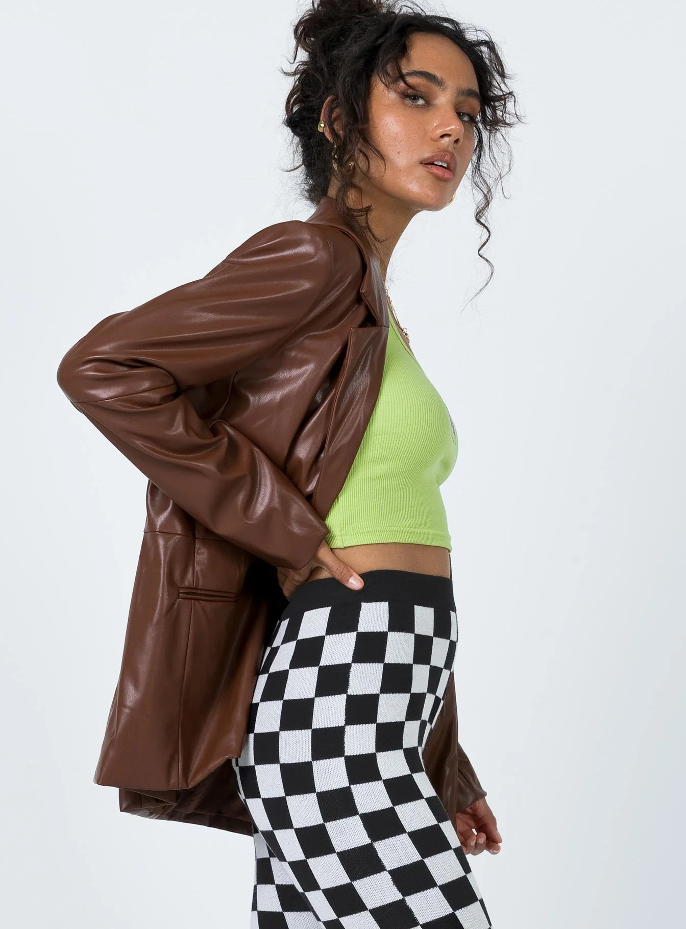 Morrison Faux Leather Blazer Brown - Image 7