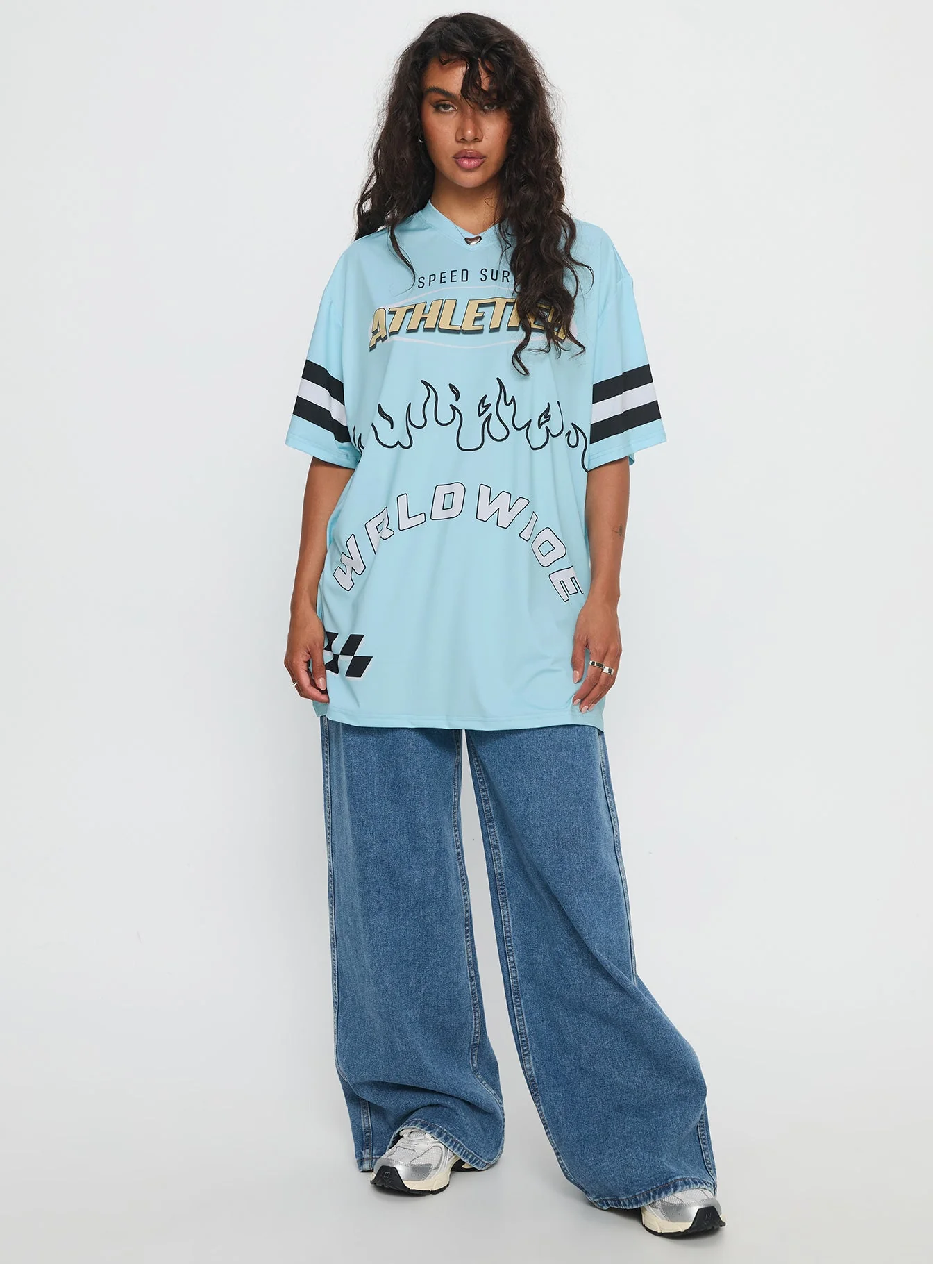 Moto Speedster Oversized Graphic Top Blue - Image 2