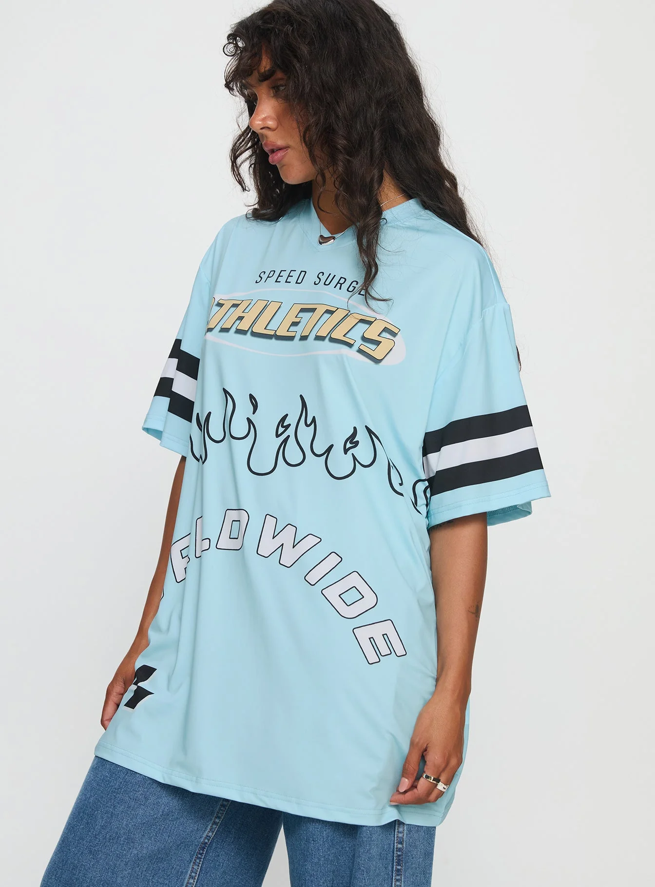 Moto Speedster Oversized Graphic Top Blue - Image 3