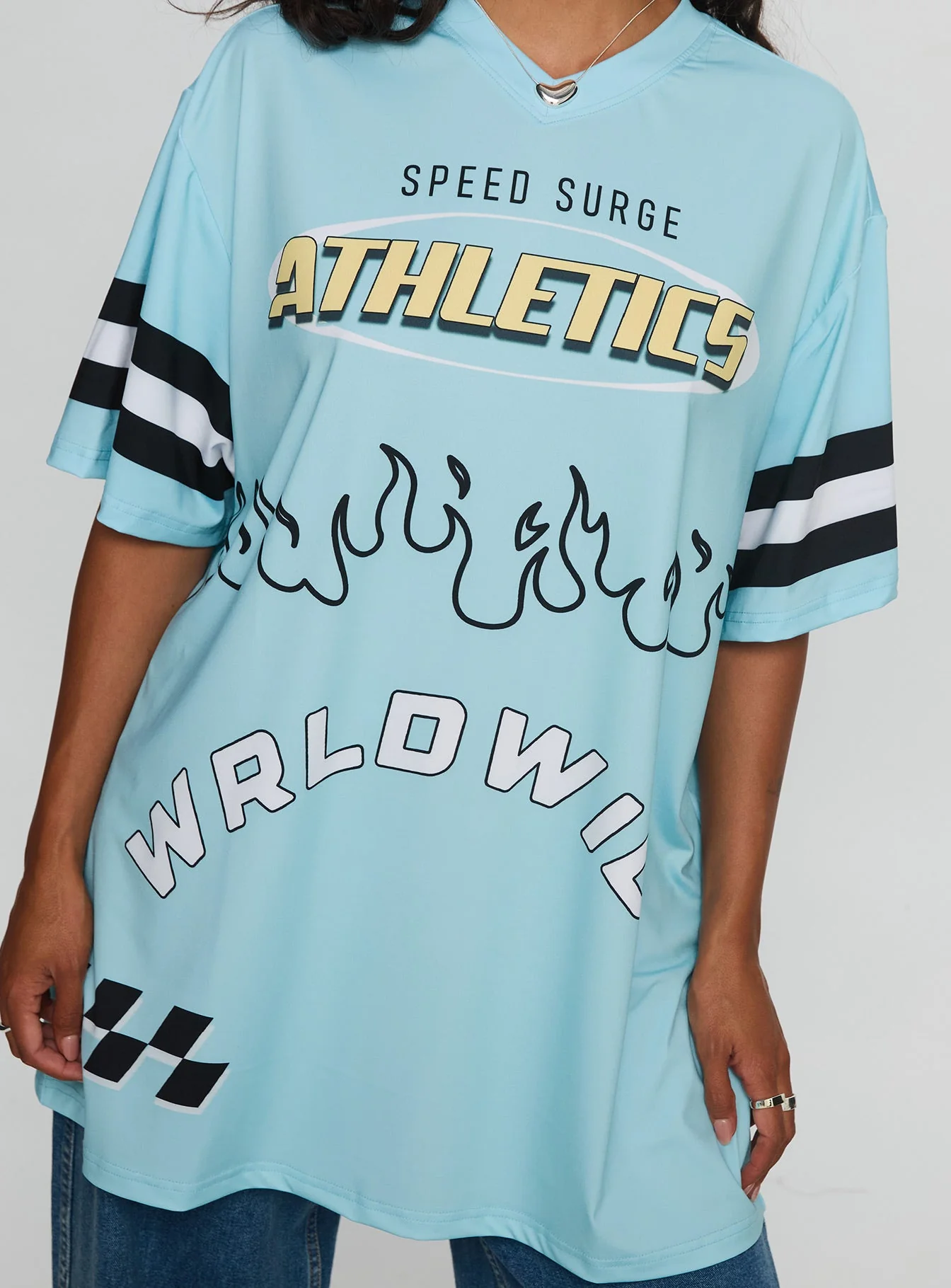 Moto Speedster Oversized Graphic Top Blue - Image 5