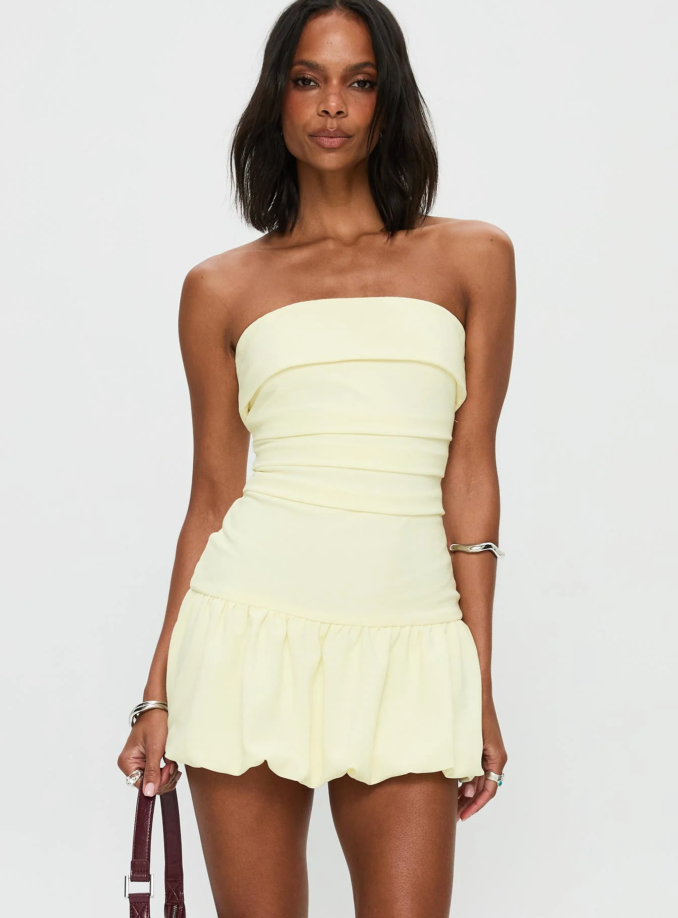 Mousse Strapless Mini Dress Lemon - Image 2