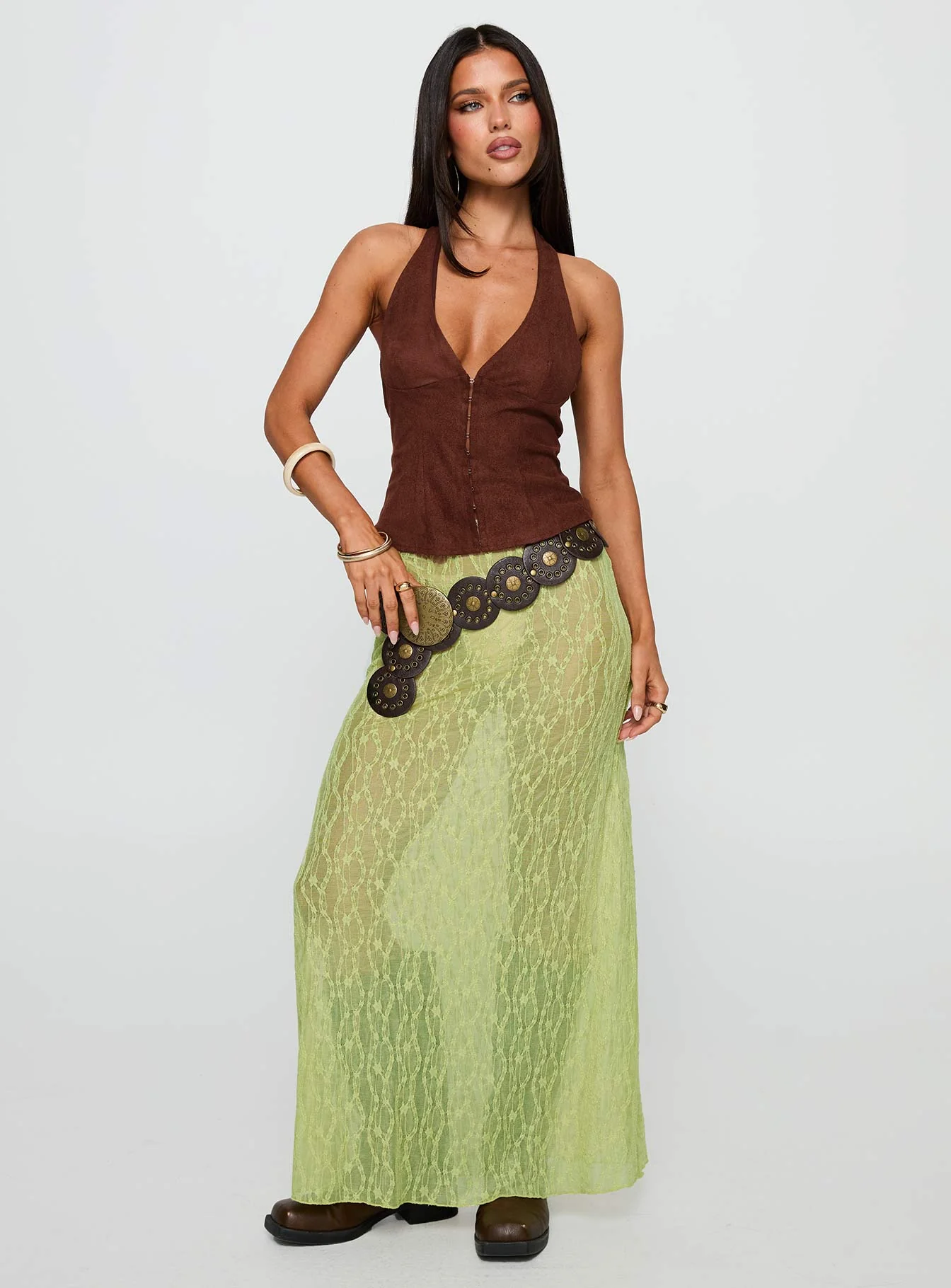Movie Stars Faux Suede Halter Top Brown - Image 3