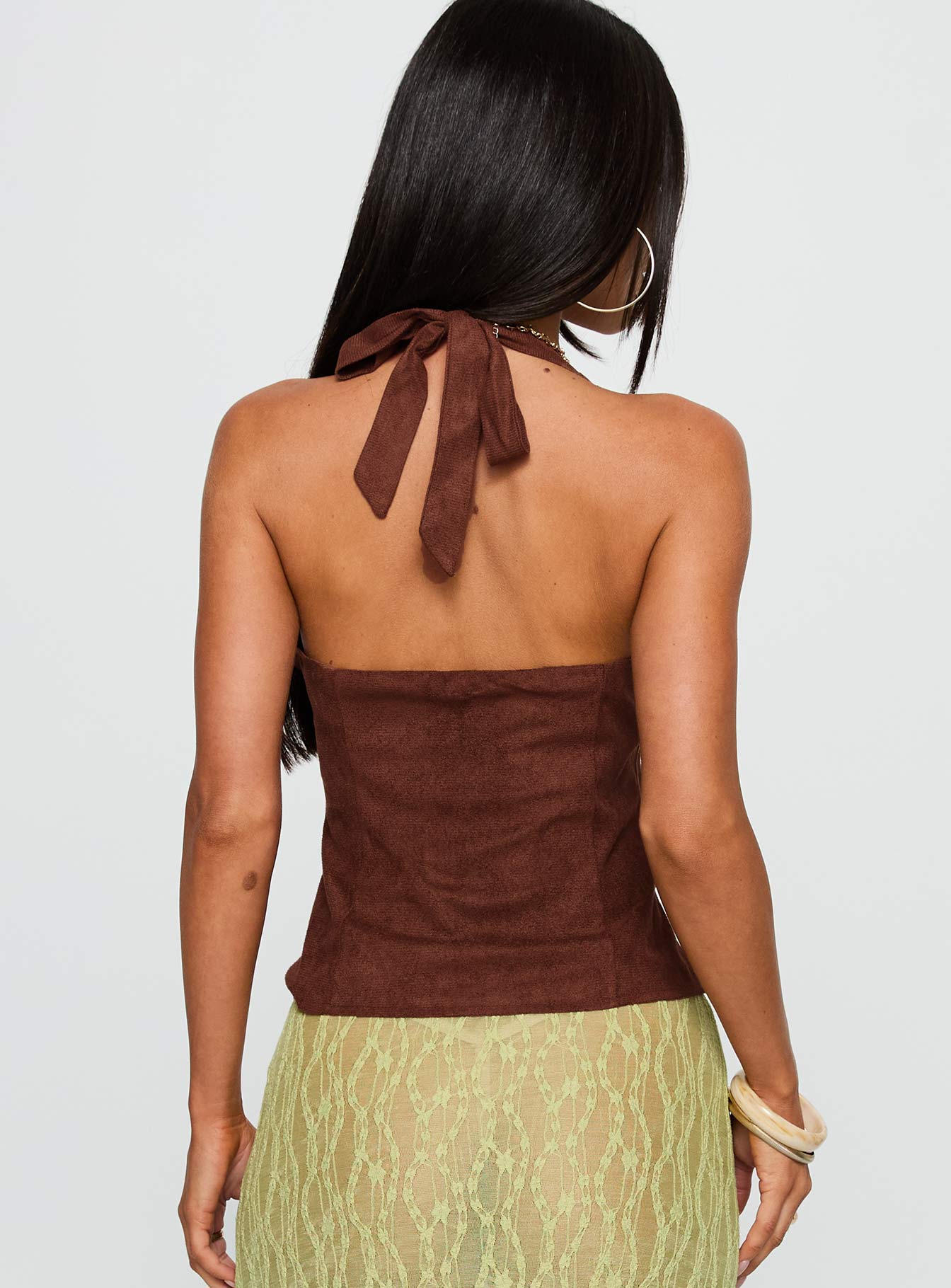Movie Stars Faux Suede Halter Top Brown - Image 5