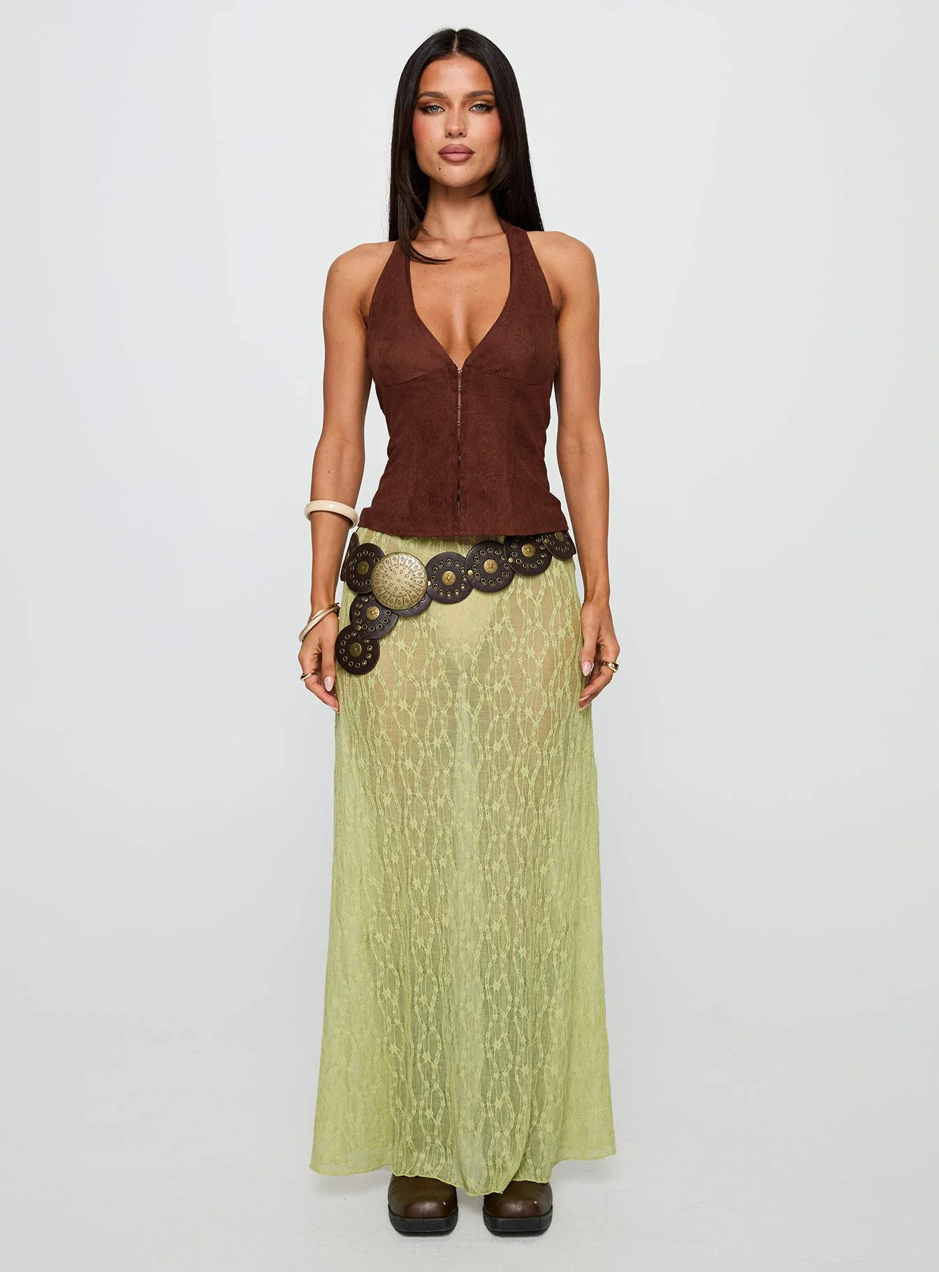 Movie Stars Faux Suede Halter Top Brown - Image 7