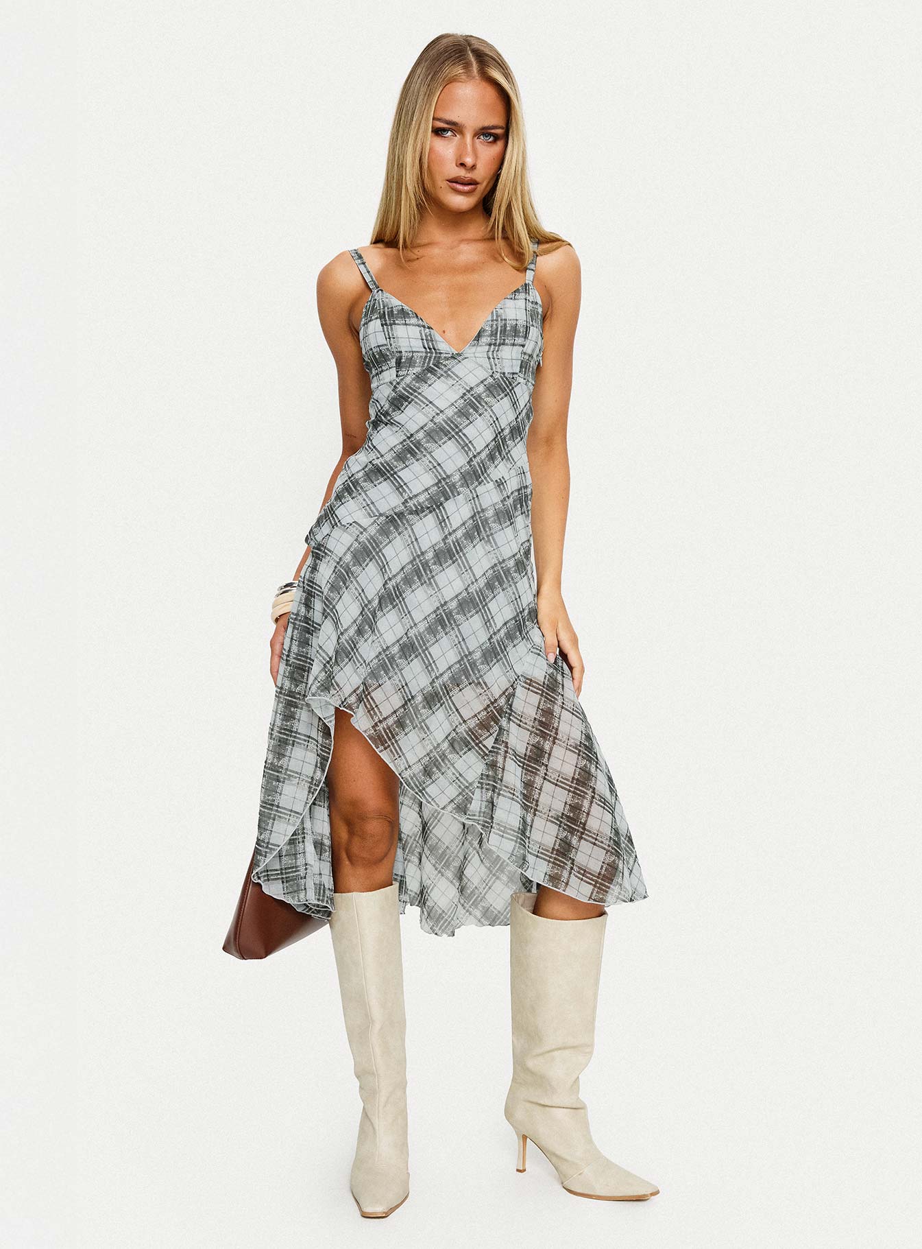 Murisa Asymmetrical Midi Dress Multi Check - Image 8