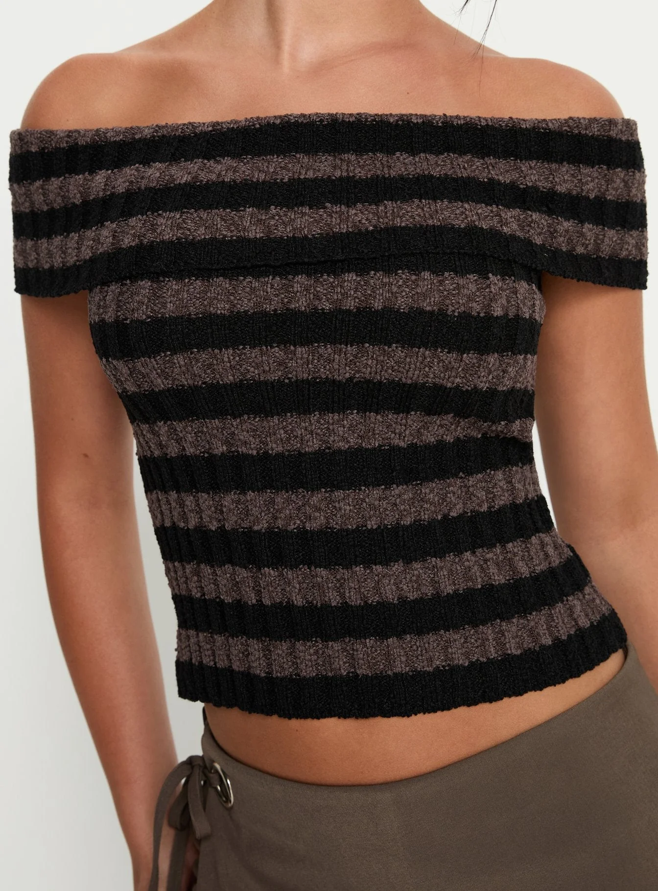 Murmur Off Shoulder Top Brown / Black Stripe - Image 5