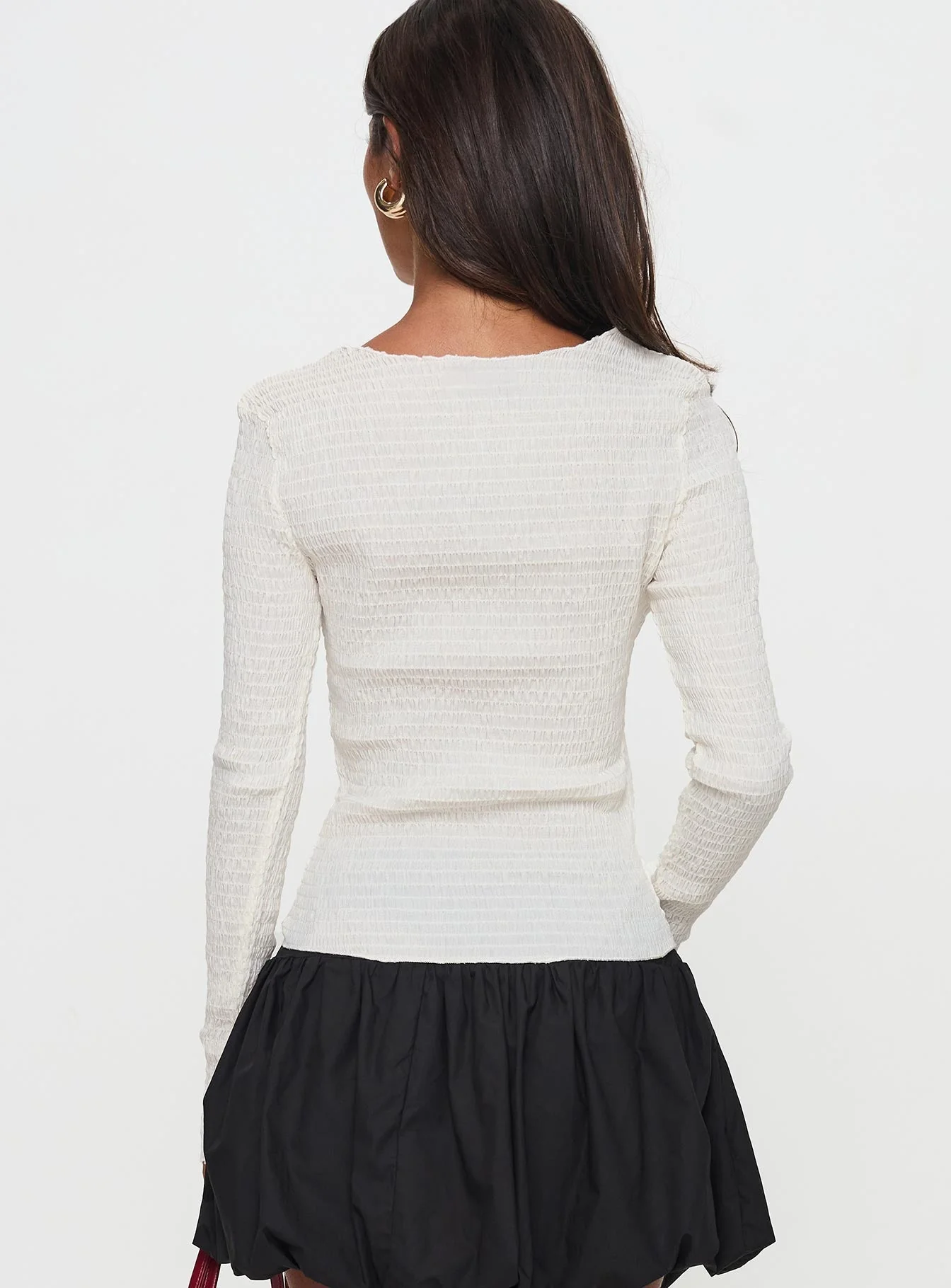 Murphey Ruched Long Sleeve Top Cream - Image 5