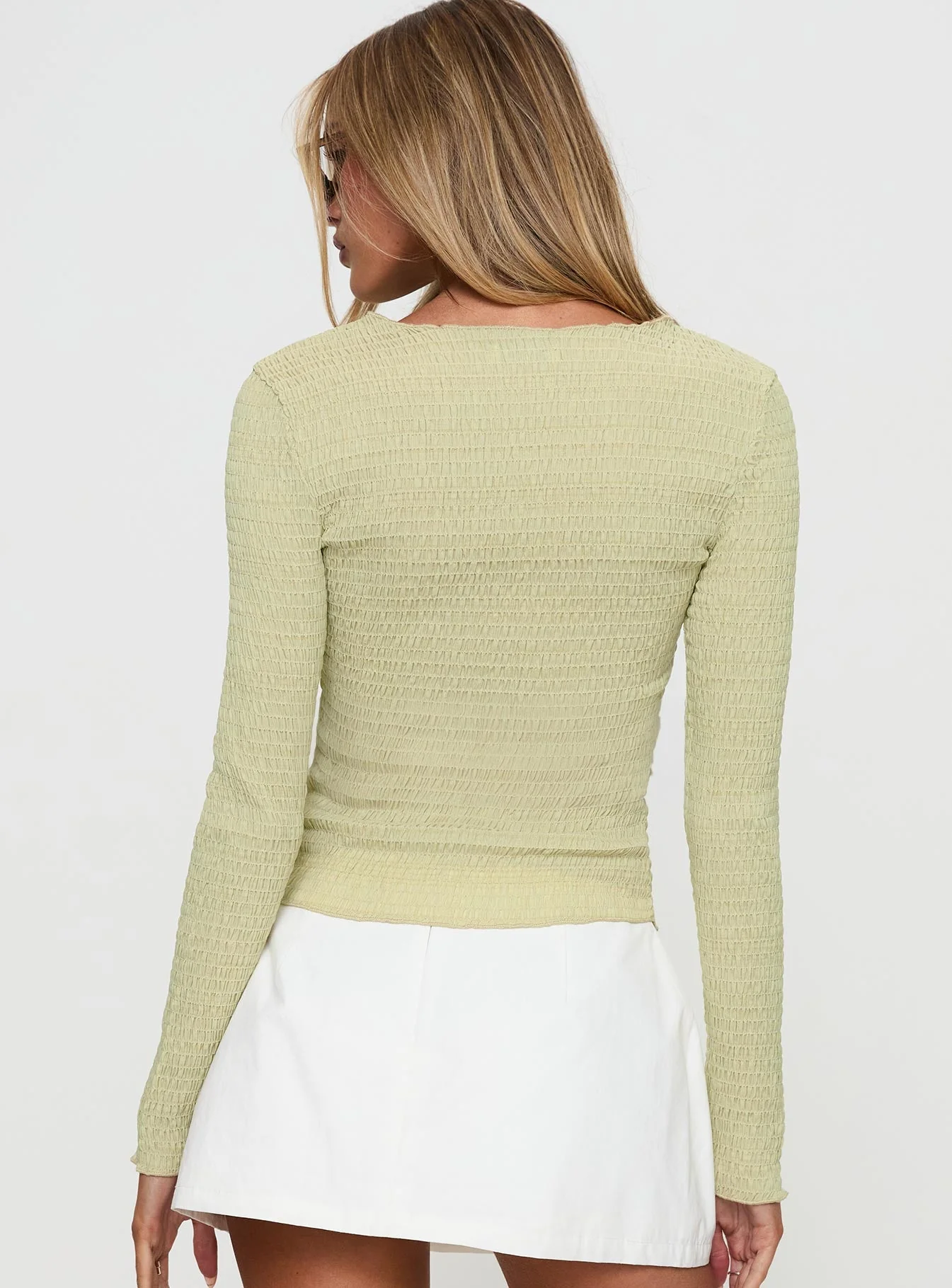 Murphey Ruched Long Sleeve Top Green - Image 4
