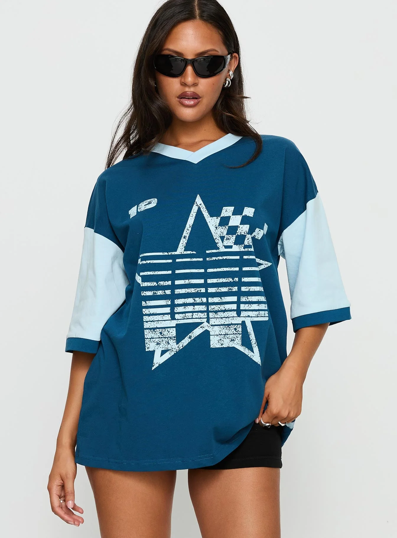 Nachell Short Sleeve Moto Top Blue - Image 2