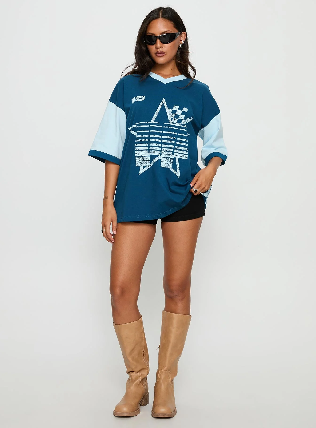 Nachell Short Sleeve Moto Top Blue - Image 3