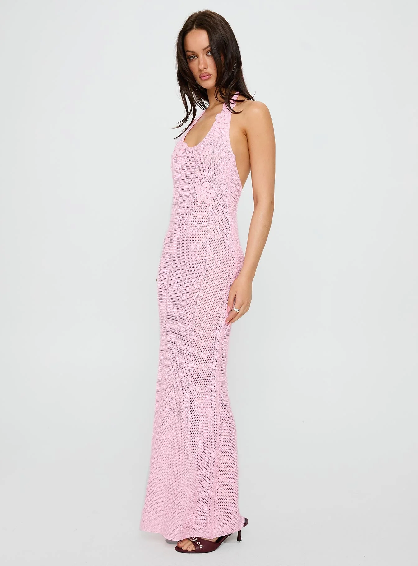 Nalanie Halter Crochet Maxi Dress Pink - Image 4