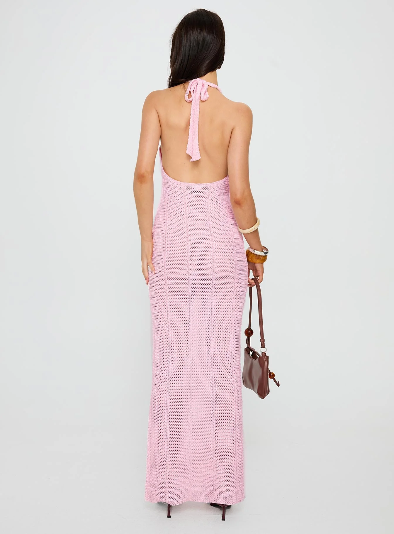 Nalanie Halter Crochet Maxi Dress Pink - Image 5