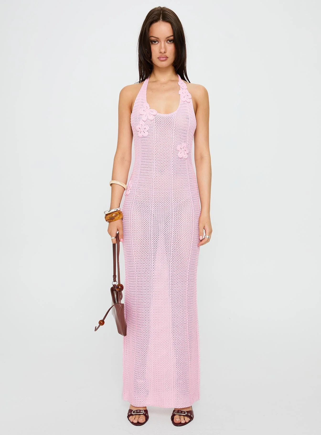 Nalanie Halter Crochet Maxi Dress Pink - Image 7