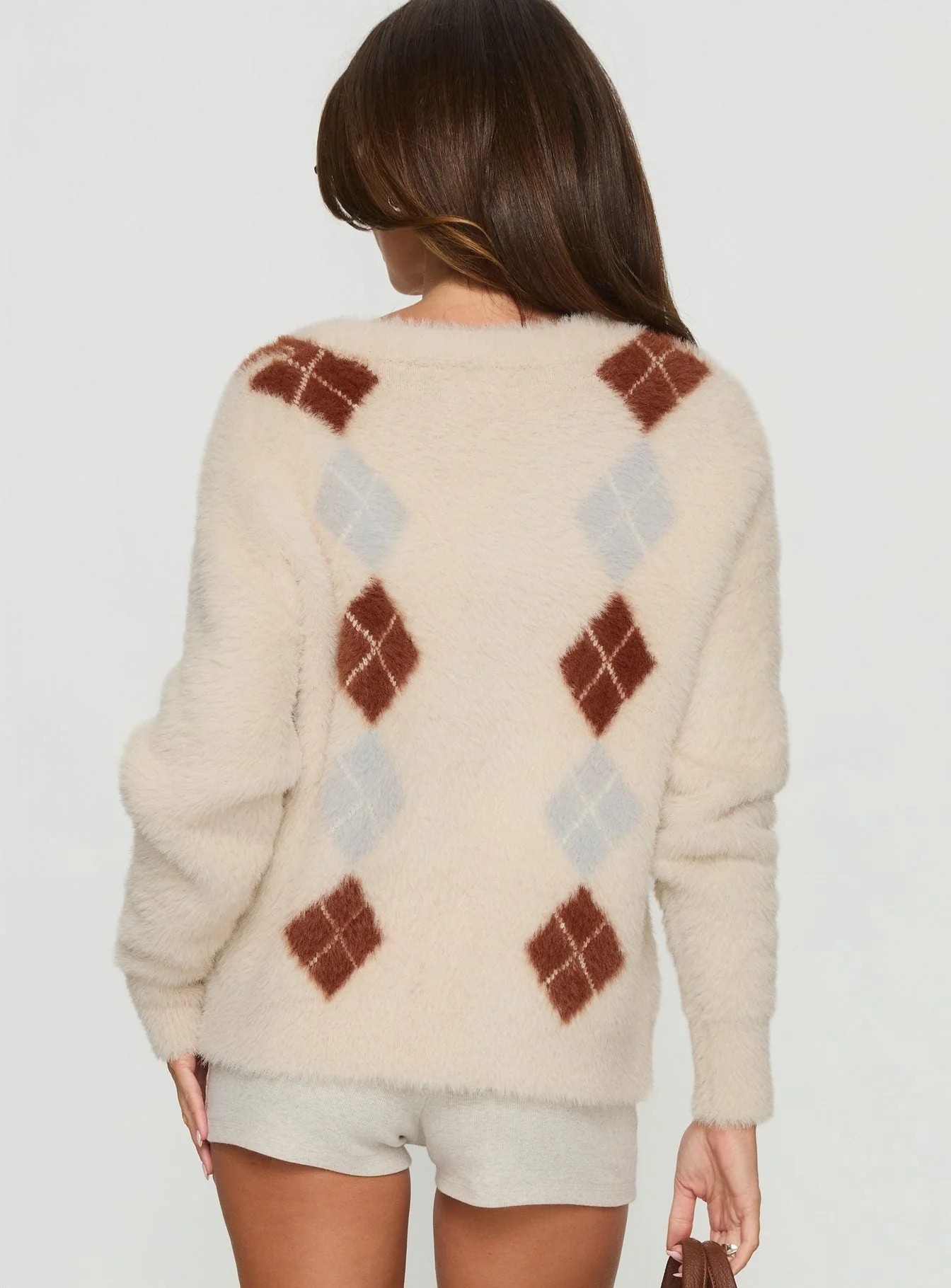 Nancey Argyle Knit Cardigan Cream Multi - Image 4